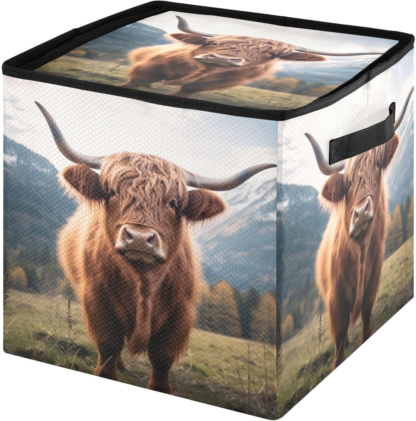Highland Cow 13 Inch Christmas Ornament Storage Box with Lid - Holiday Decor Storage Containers, Stores 64 Ornaments, 3 Inch Cube Compartments