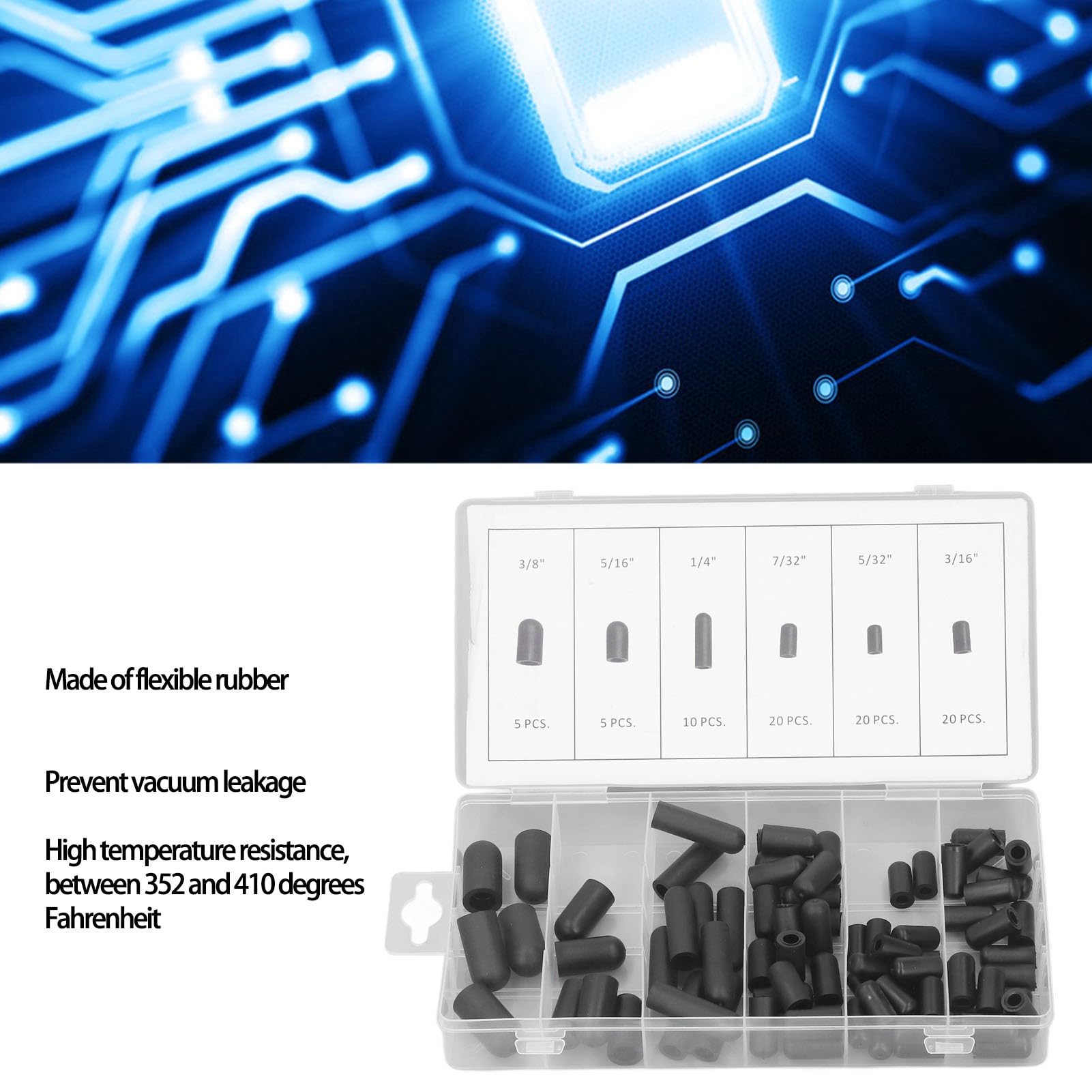 80Pcs Vacuum Hat Plug Assortment Kit, Flexible Vacuum Hat Set with Storage Box for High Temperature, Leak proof Vacuum Cap Kit