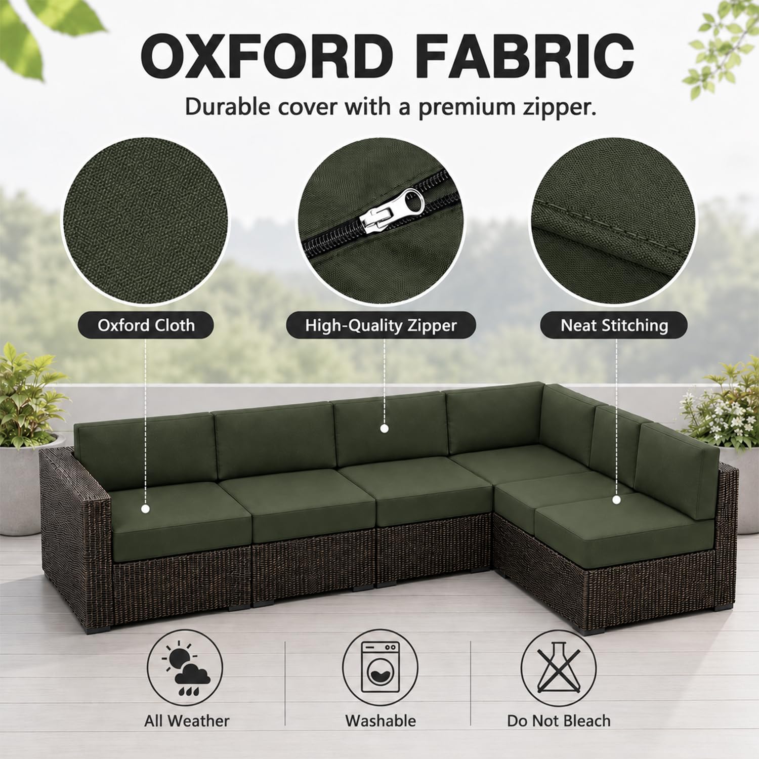 Hiseng Copriseduta Divano Impermeabile da Esterno 2 pezzi Fodera per Cuscini del Divano da Giardino con Cerniera, Coprisedile Sostitutivi Universale per Divano e Sedile (60x55x10cm,Matcha)
