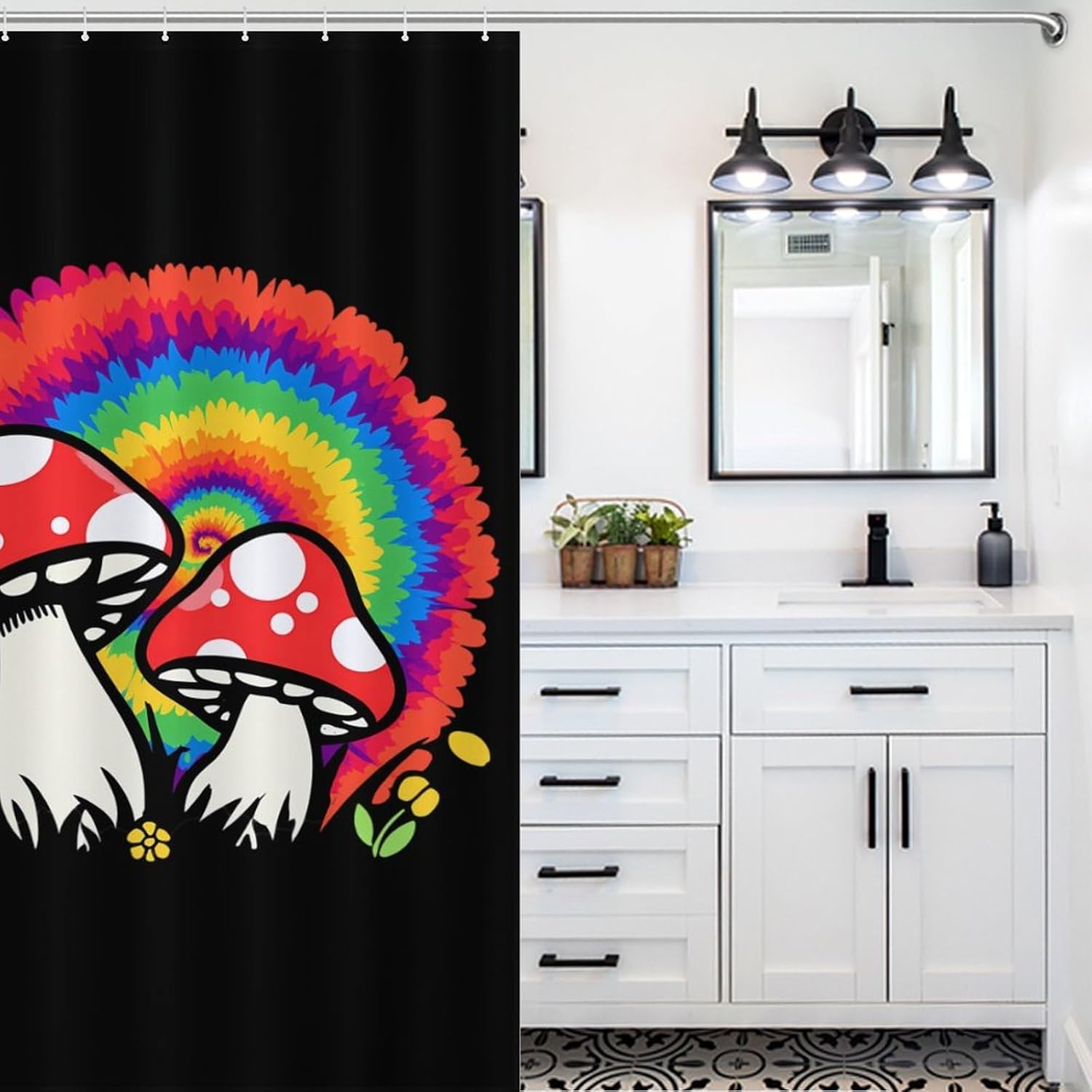 Tie Dye Mushroom Shower Curtain 46.85x70.87Inch（119x180cm） Polyester Bath Curtain Shower Curtains Printed Decorative
