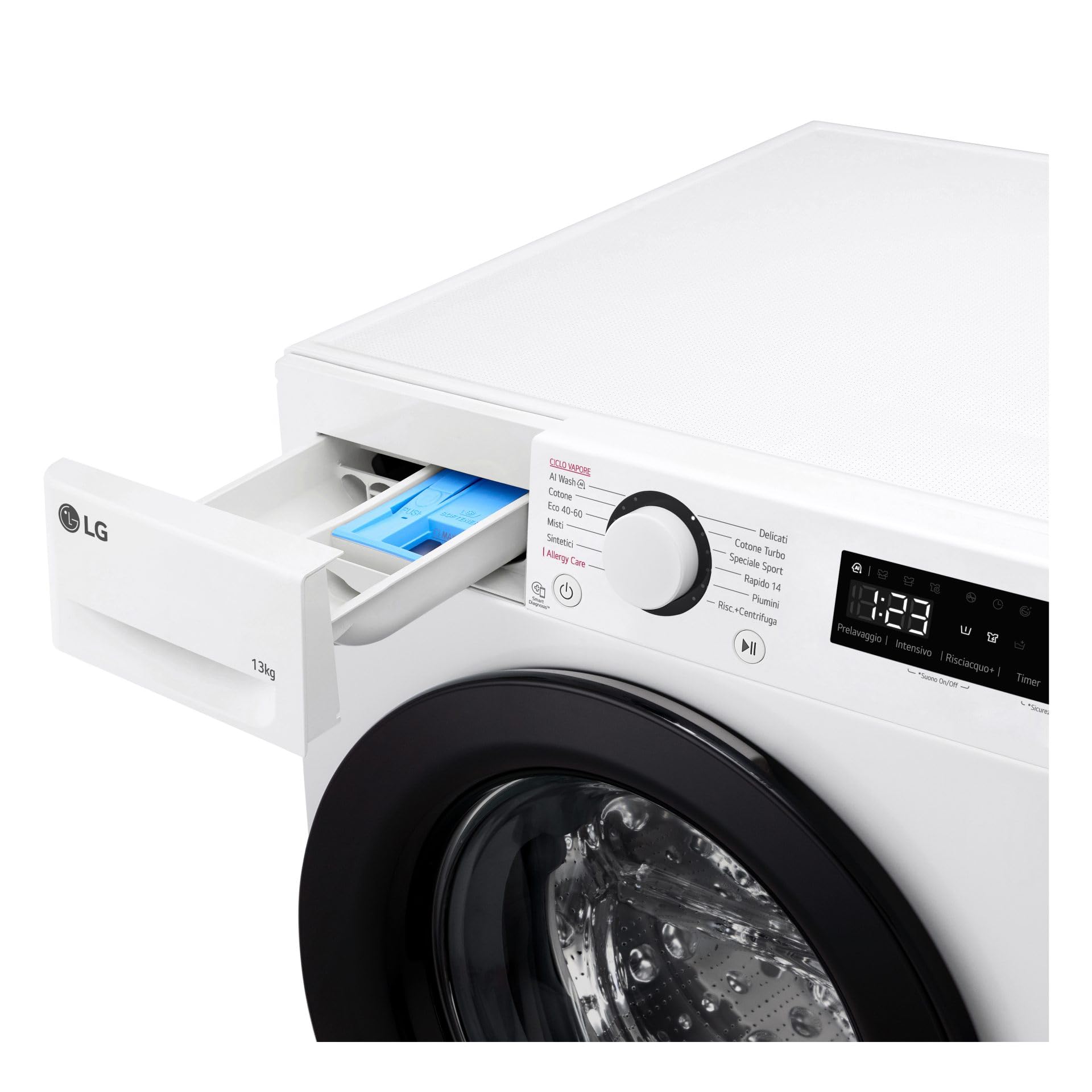 LG AI DD F4R3013NSWB Lavadora clase A -10%, Carga frontal Serie R3, Lavadora 13kg, 1400 revoluciones, AIWash, Lavado a vapor, Motor Direct Drive, Smart Diagnosis, Encimera, Blanco