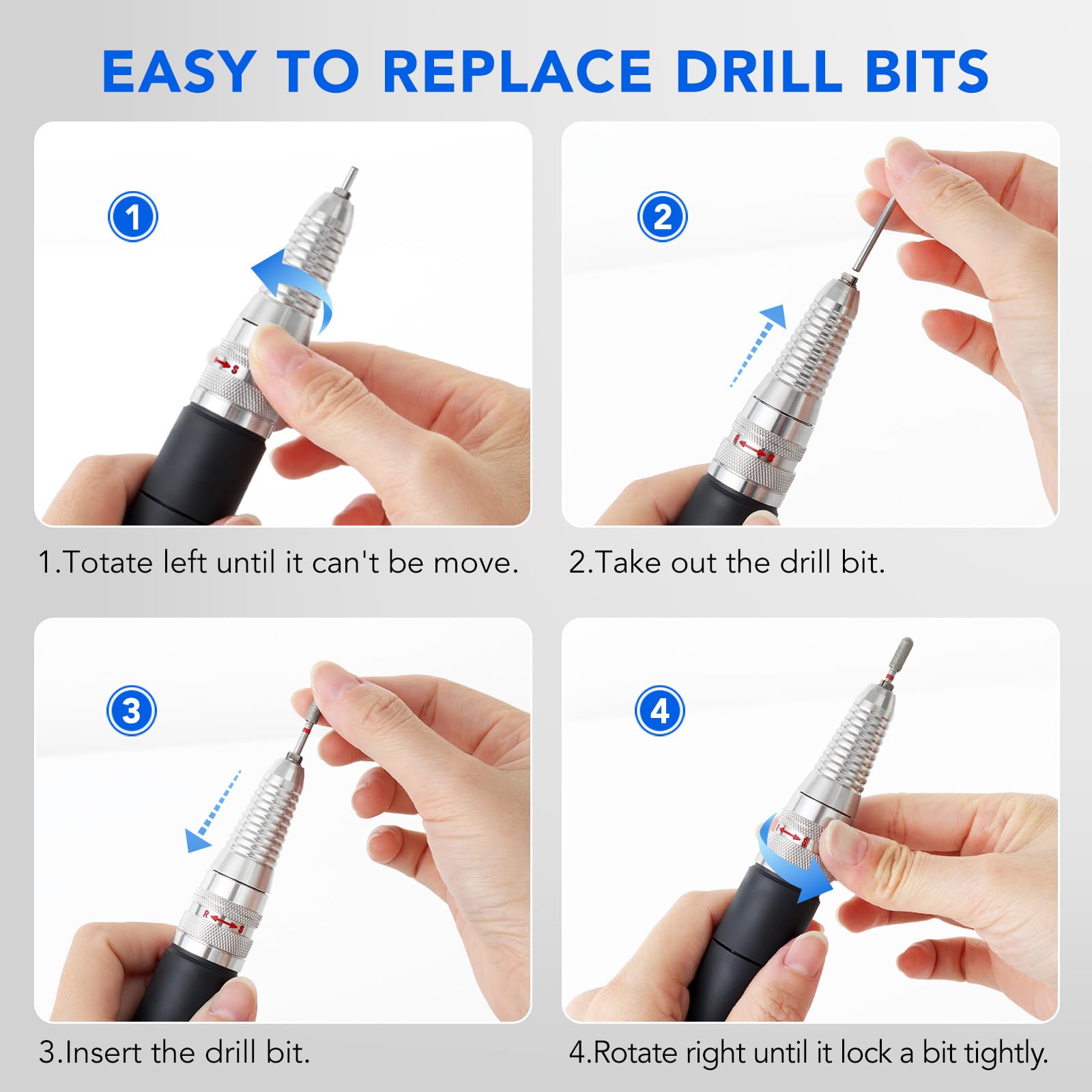 Perceuse à ongles à main pour machine UP200, KUPA KP55, KP60, KP5000, 35000 tr/min, poignée de rechange pour lime à ongles électrique professionnelle, 3 broches pour outil de manucure, faible bruit et
