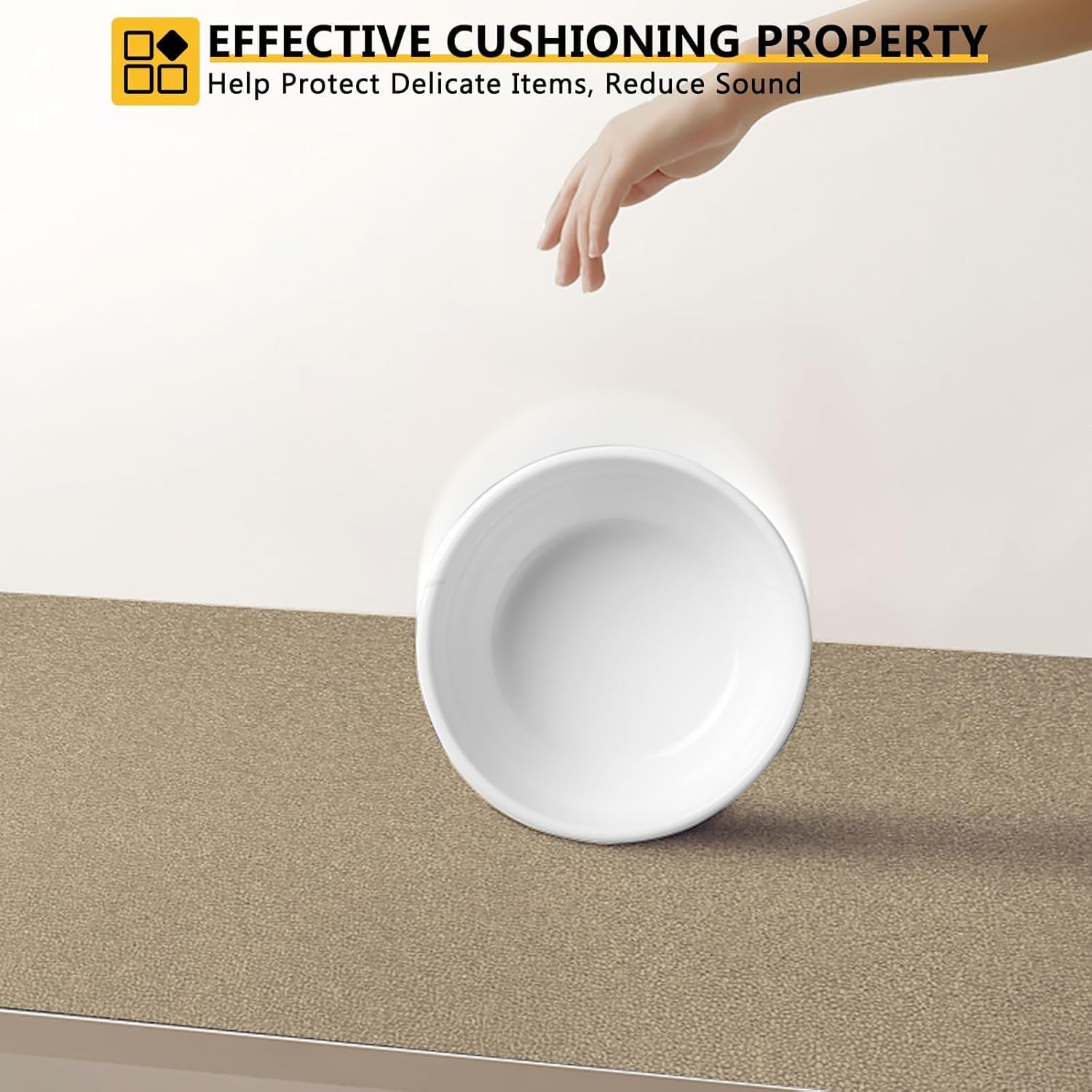 WochiTV Shelf Liner for Cabinets, Drawer Non Adhesive Non Slip Foam Mat for Kitchen, Pantry, Bathroom, Cupboard, Garage, Closet, Shelves, Drawer, Tool Box, Tan 23.6 x 354 inches