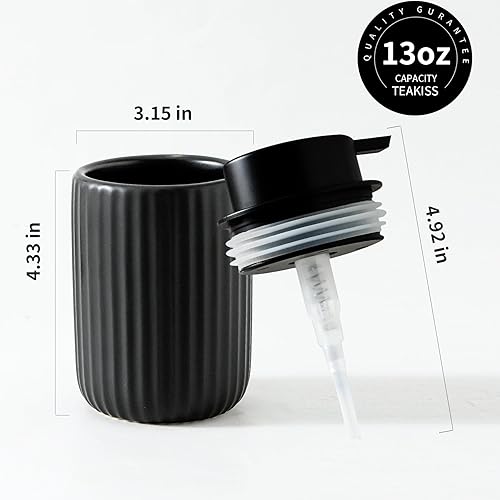Miniatura 2 de Dispensador de jabón de cerámica de 13 onzas para cocina y baño, dispensador negro con bomba de plástico de fácil prensa, dispensador de jabón