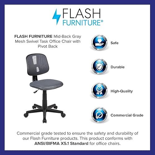 Miniatura 4 de Flash Furniture Flash Fundamentals Silla de oficina giratoria de malla gris con respaldo giratorio Gris,Negro