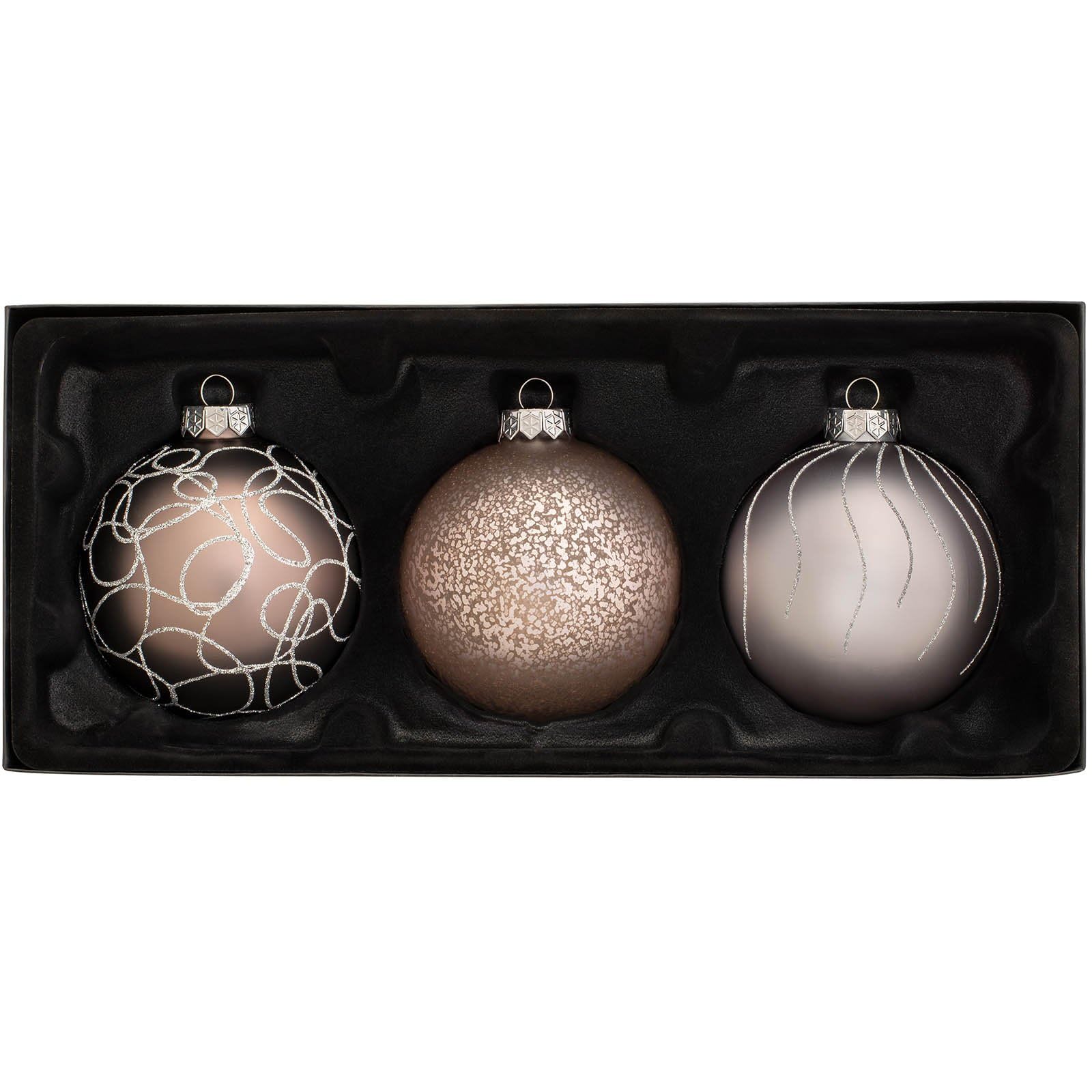 WeRChristmas Glass Baubles, Grey, 3-Piece