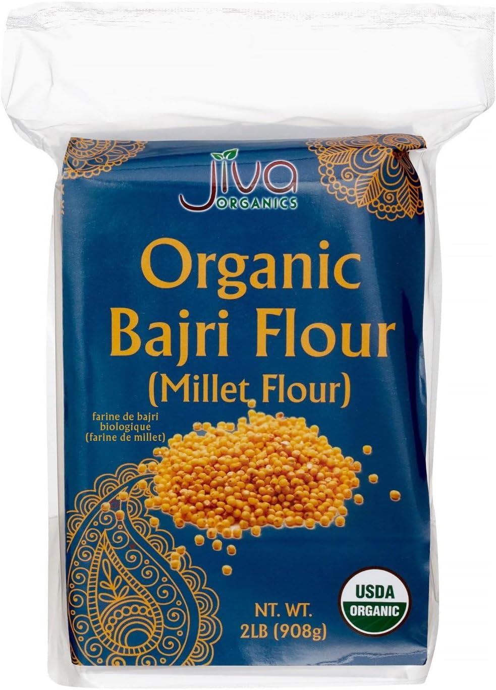 Organic Millet Flour 2 Pound Bag - Bajri, Bajra, 100% Natural & Non-GMO