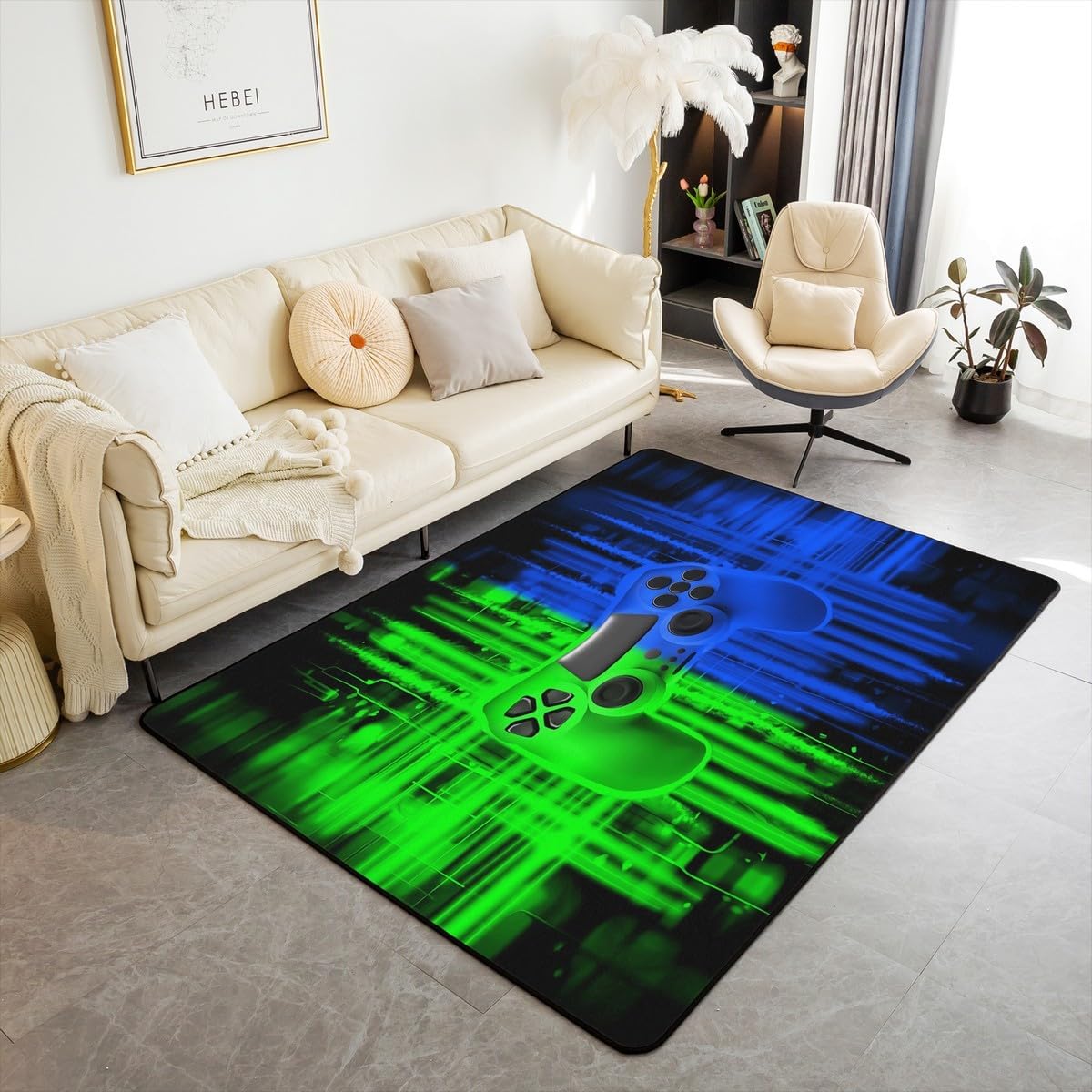 Erosebridal Gaming Area Rug 6'6" x 4'11" for Boys Gamepad Kids Carpet-Game Room Accessories and Decor-Cooling Game Console Indoor Floor Mat-Video Games Decorative Washable Rug,Green Blue