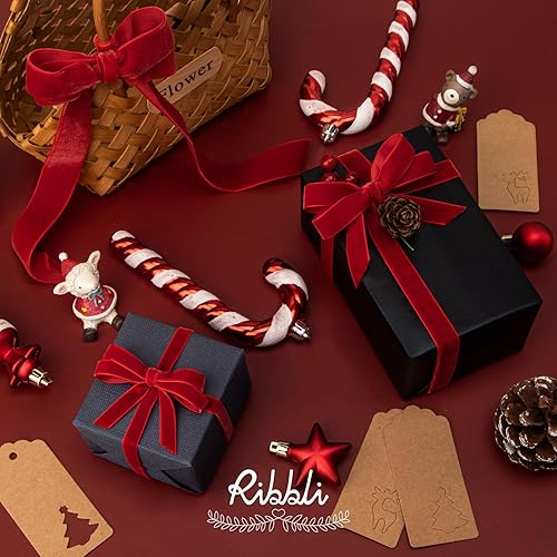 Miniatura 10 de Ribbli 2 rollos de cinta de terciopelo negro, cinta de Navidad para envolver regalos, decoración del árbol de Navidad, decoración del hogar,