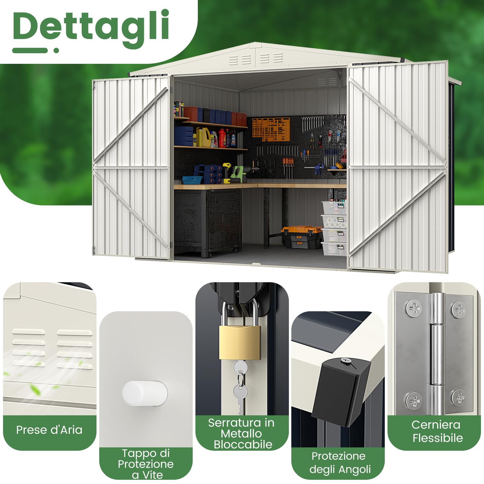 RELAX4LIFE Casetta da Giardino in Metallo 8M³ 5M², 246x193x180CM con Porta Bloccabile, Tetto Inclinato, Finestra di Ventilazione per Attrezzi Biciclette Rifiuti