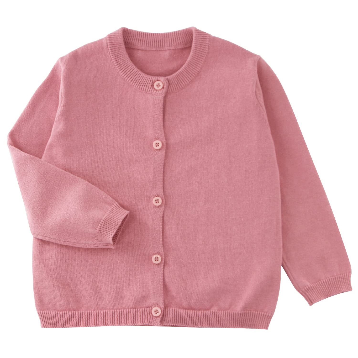 POBIDOBY Girl's Sweater Cotton Crew Knit Neck Long Sleeve Uniform，Cotton Cardigan Sweaters.
