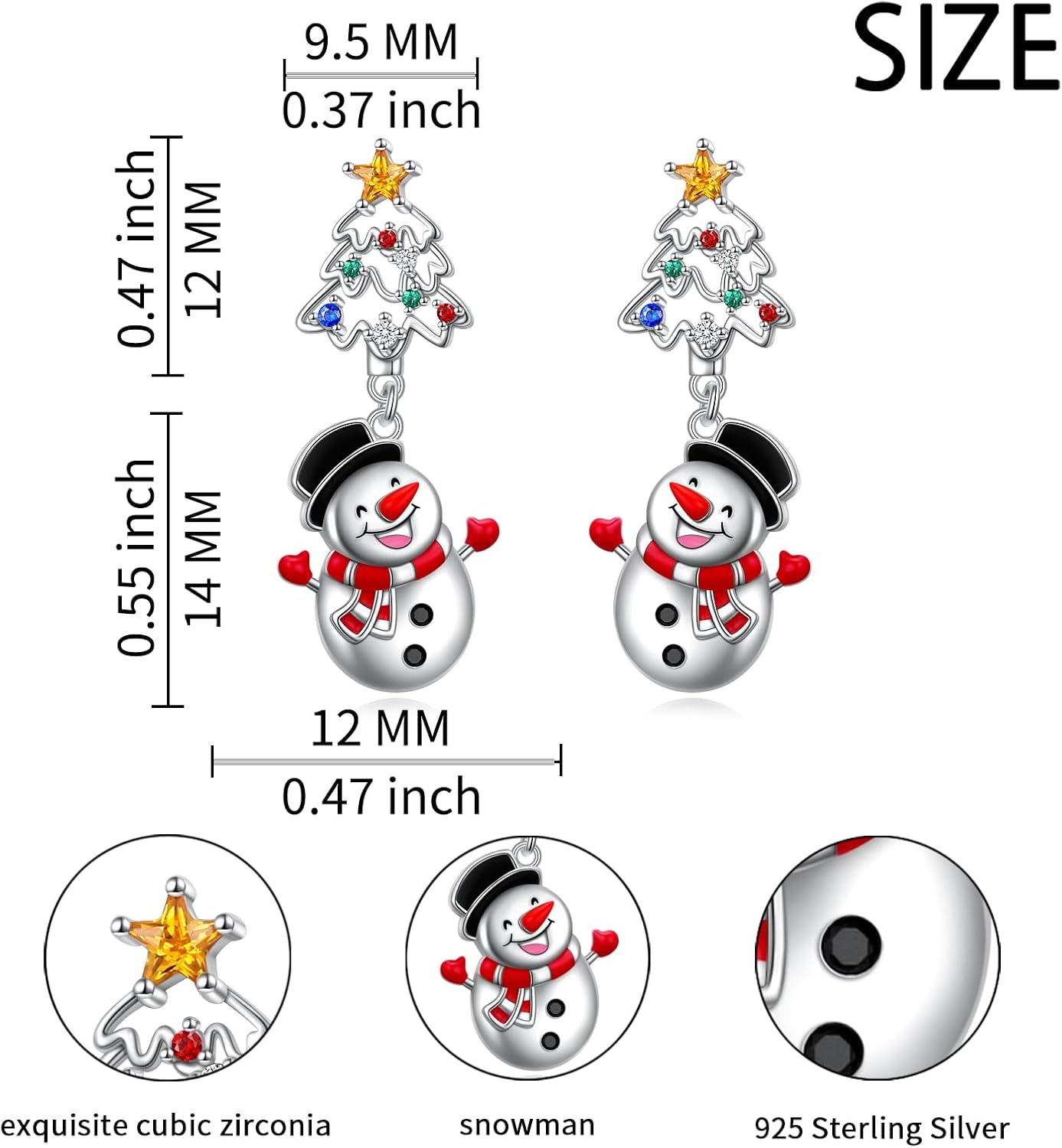 S925 Sterling Silver Christmas Tree Snowman Earrings Winter Xmas Dangle Drop Earrings Colorful Jewelry Holiday Birthday Christmas Thanksgiving Gift - Image 5