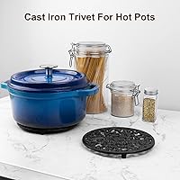 Vista 2 de 2 Pack Round Cast Iron Trivet, 6.7 Inch Heavy-Duty Trivets for Hot Dishes, Pots and Pans, with Rubber Feet Non-Slip, Rustic Cast Iron Holder for