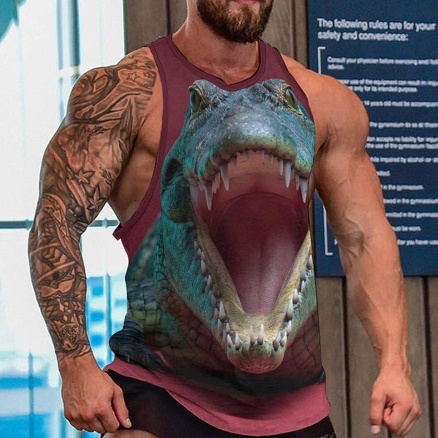 Crocodile Wild Men Tank Top Workout Shirt Muscle T Shirt 5XL