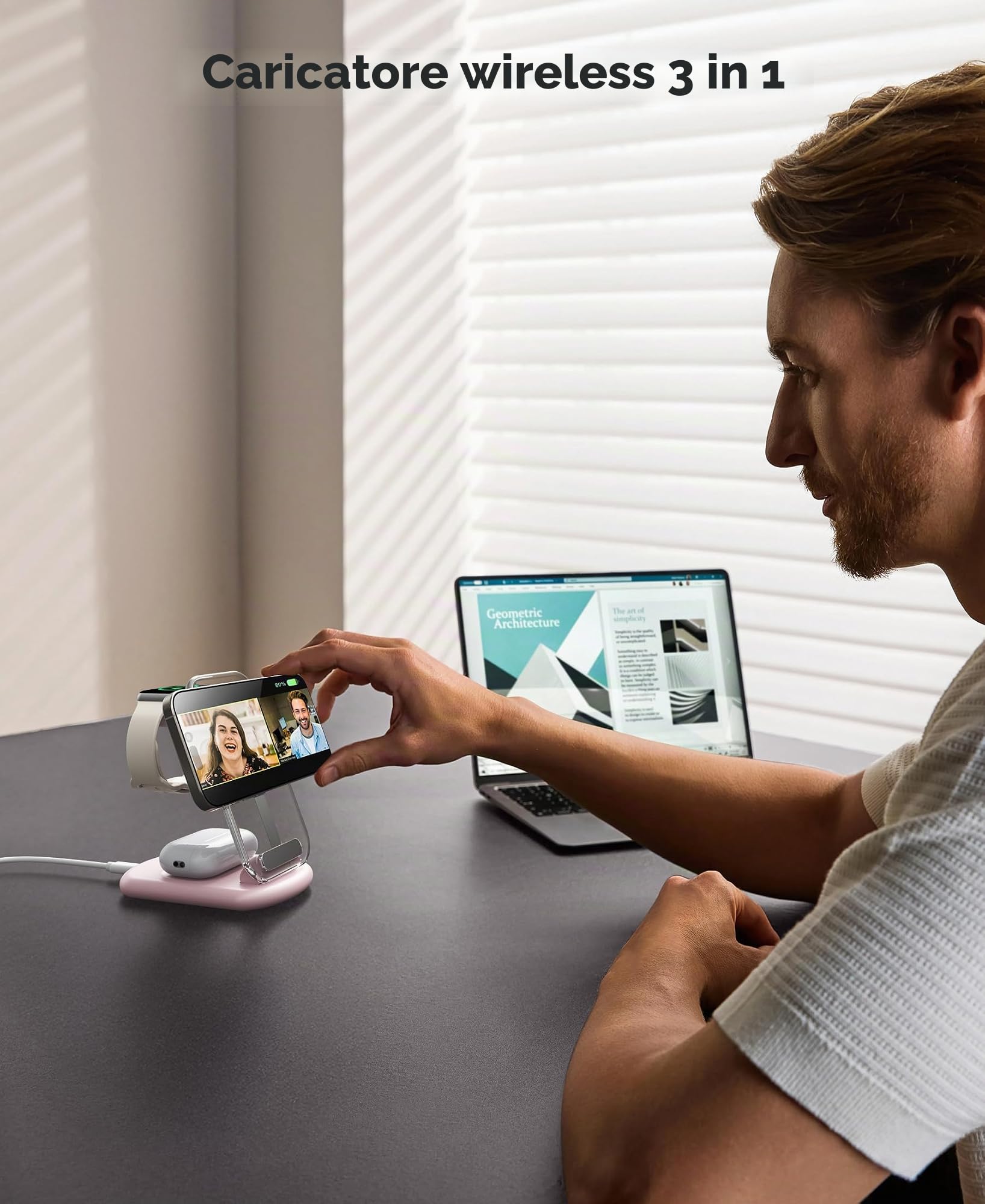 Mag Safe - Caricatore di ricarica e iPhone, 3 in 1, compatibile con iPhone 17, 16, 15, 14, 13, 12, Pro Max/Air/Plus/Pro, per Apple Watch 10/9, Airpods 3/2/Pro, pieghevole, colore: Rosa
