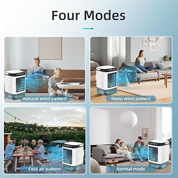 Cooling Fan with Ice Box and Mist Function 2024 Upgraded Cooling Sensation, 4 in 1 Device Cooling Fan, Silent Noise Reduction, 900 ML Water Tank, 3 Levels of Wind Speed, 7 Color LEDs, Mobile Small