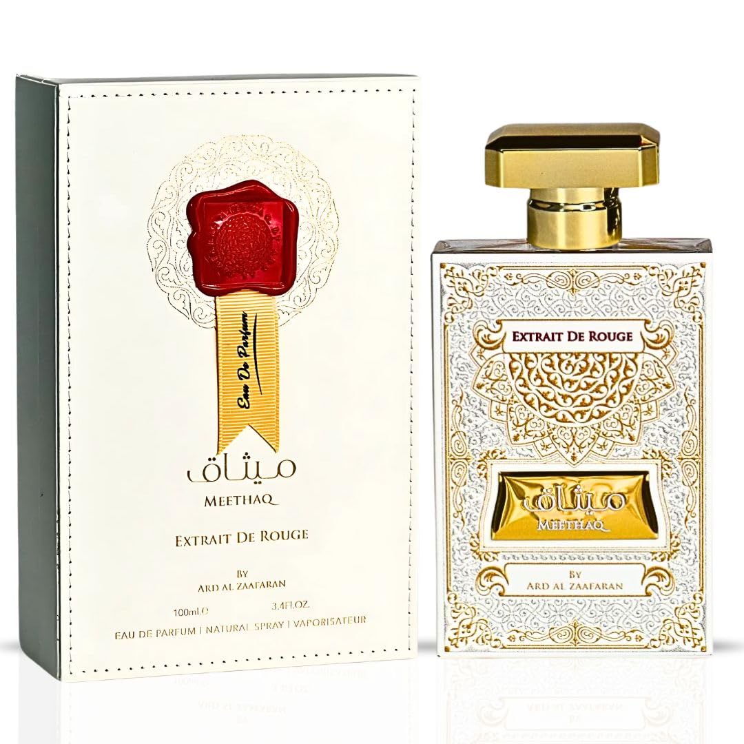 Ard Al Zaafaran Meethaq Extrait de Rouge Eau de Parfum Spray 100ml (3.4 oz) | Juicy Fruits, Soft Florals & Deliciously Sweet Notes | Long-Lasting Luxury Perfume for Women