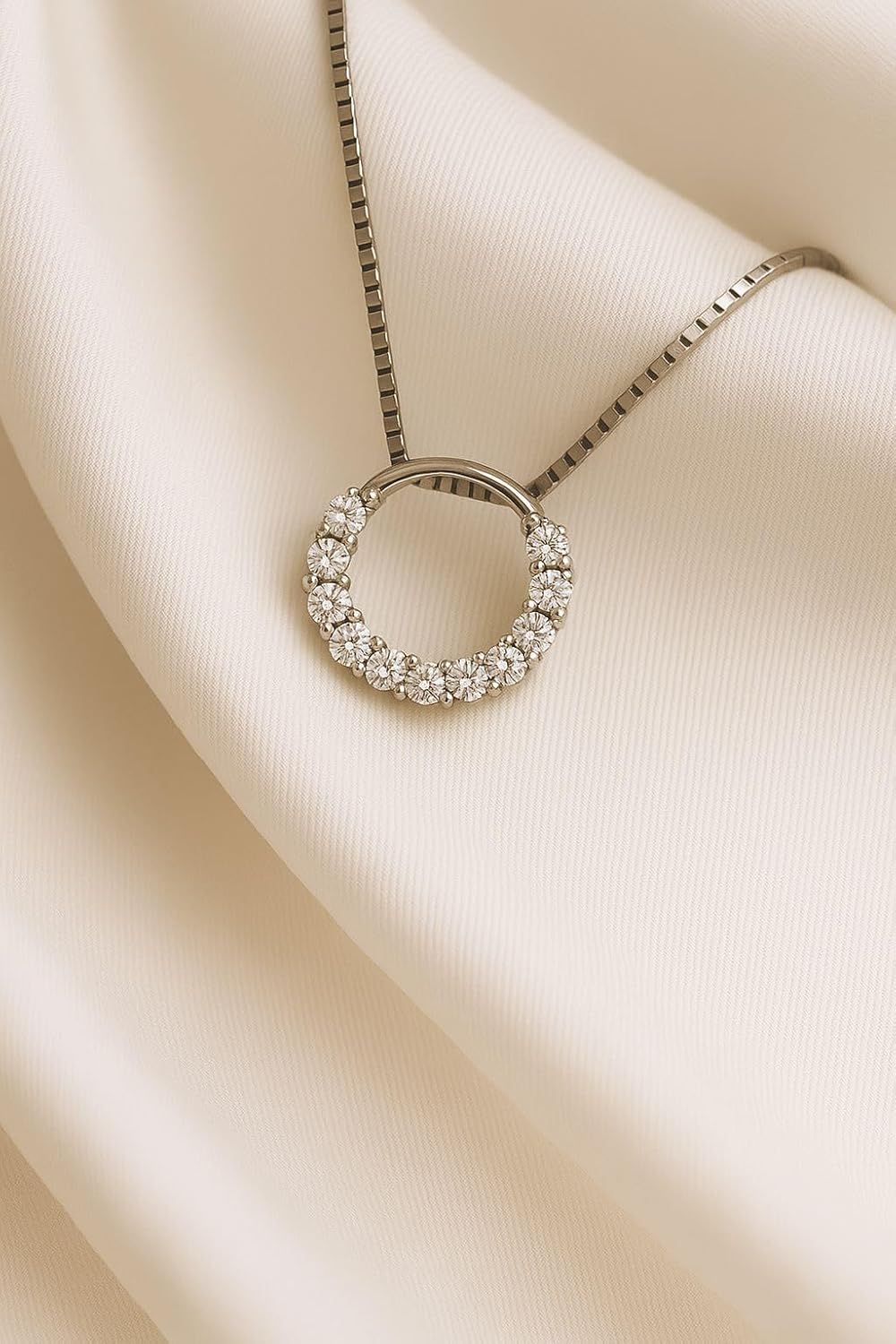 925 Sterling Silver Minimalist Plated Circle Pendant Necklace, Rhodium Plated with High-Clarity Zirconia, Adjustable Chain 17.7–19.7 in | Elegant Everyday Gift Jewelry for Women - Image 3