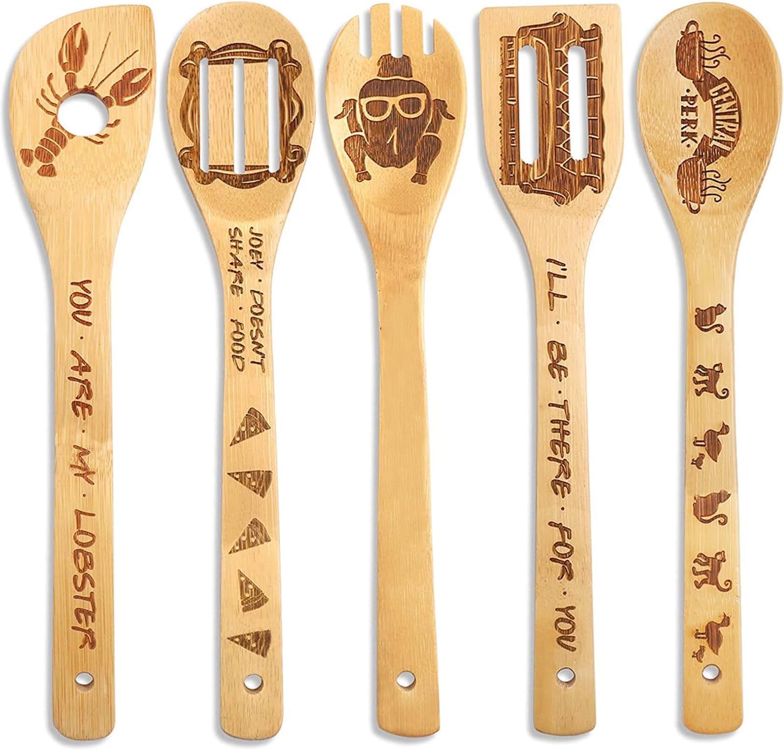 Friends TV Show Merchandise - 5 Piece Friends Wooden Spoons for Cooking, Nonstick Friends Merchandise, Friends TV Show Decor, Friends TV Show Gifts for Women Halloween Gifts