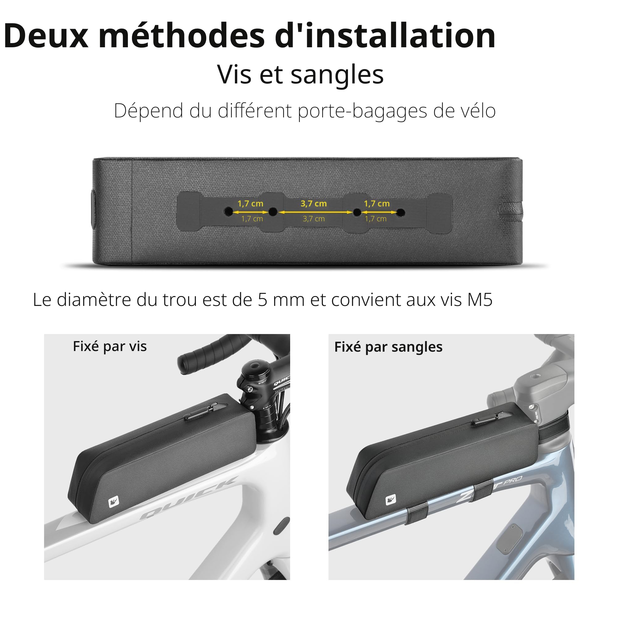 Rhinowalk Sac de cadre de vélo avec fermeture éclair, étanche et stable, sac de vélo professionnel, accessoires de cyclisme pour VTT et vélo de route, noir