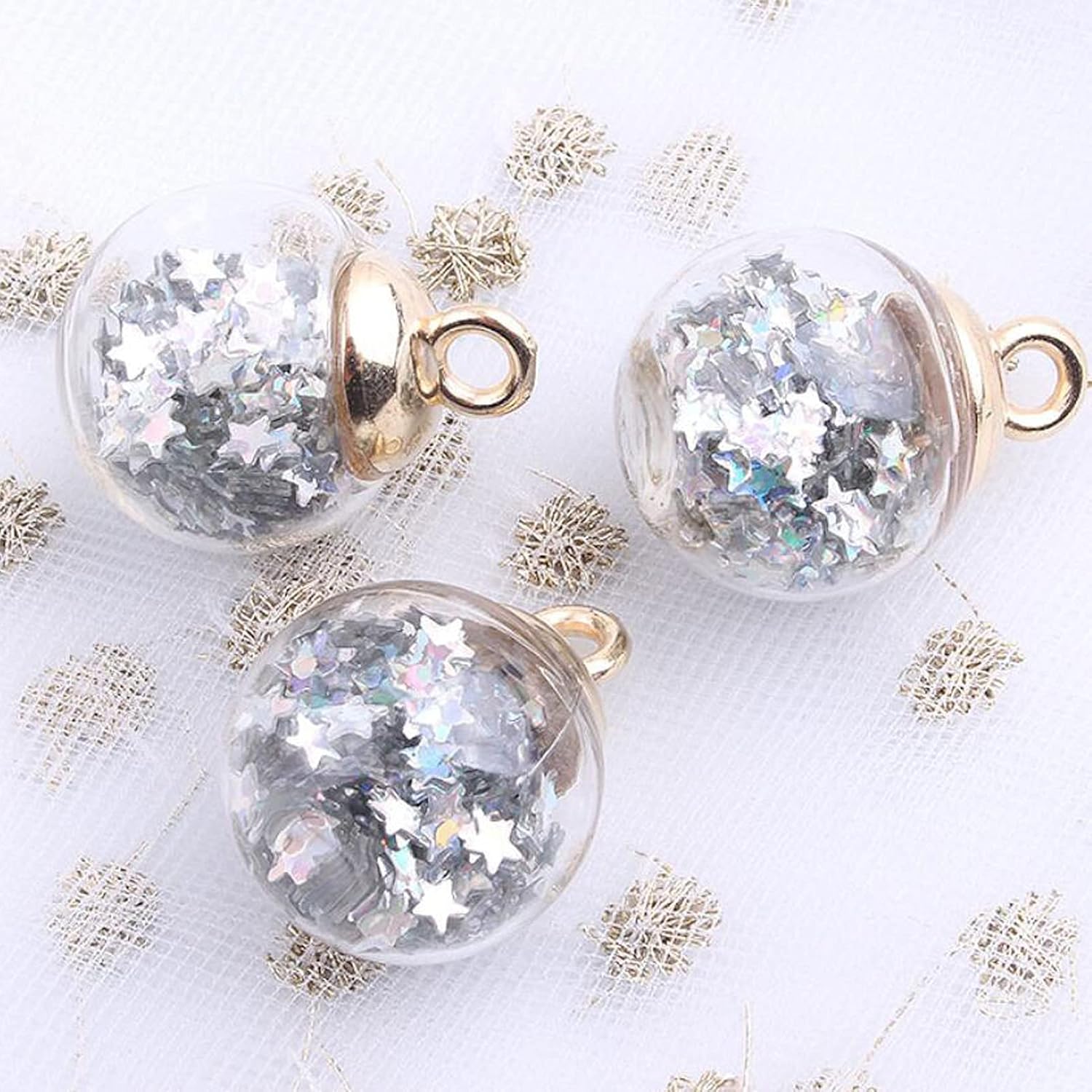 CiCy 64 Pieces 16mm Glass Ball Charms Colorful Ball Charm Pendant with Tiny Stars for DIY Necklace Bracelet Earring Jewelry Making, 16 Color - Image 8