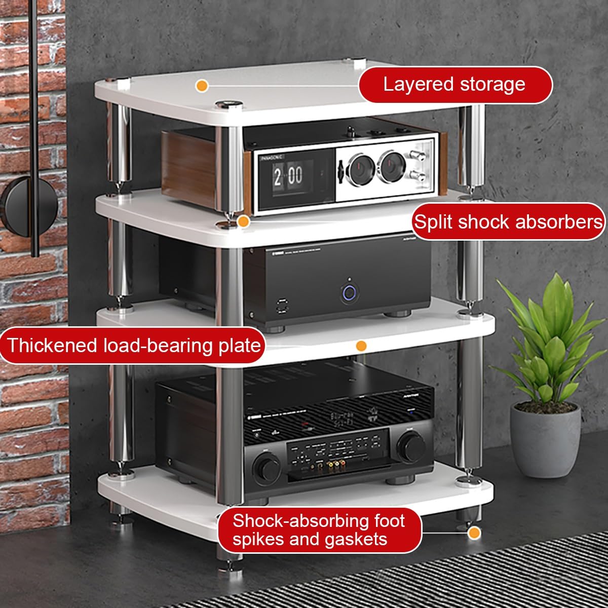 Modern O-Rack - Soporte AV para consolas de juegos, pequeño armario de esquina para TV, centro de entretenimiento con acabado blanco (10 cm)