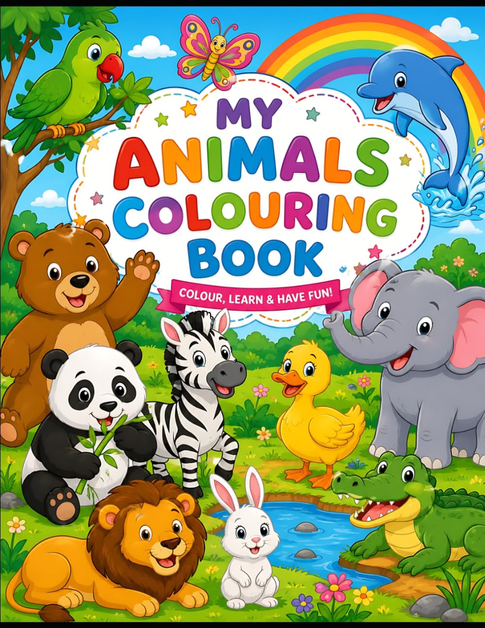 Cute Animals & Birds Coloring Book for Kids Ages 3-8: Fun and Easy Coloring Pages Featuring Adorable Animals, Birds, Jungle Friends, Farm Animals, and Cute Nature Scenes for Boys and Girls