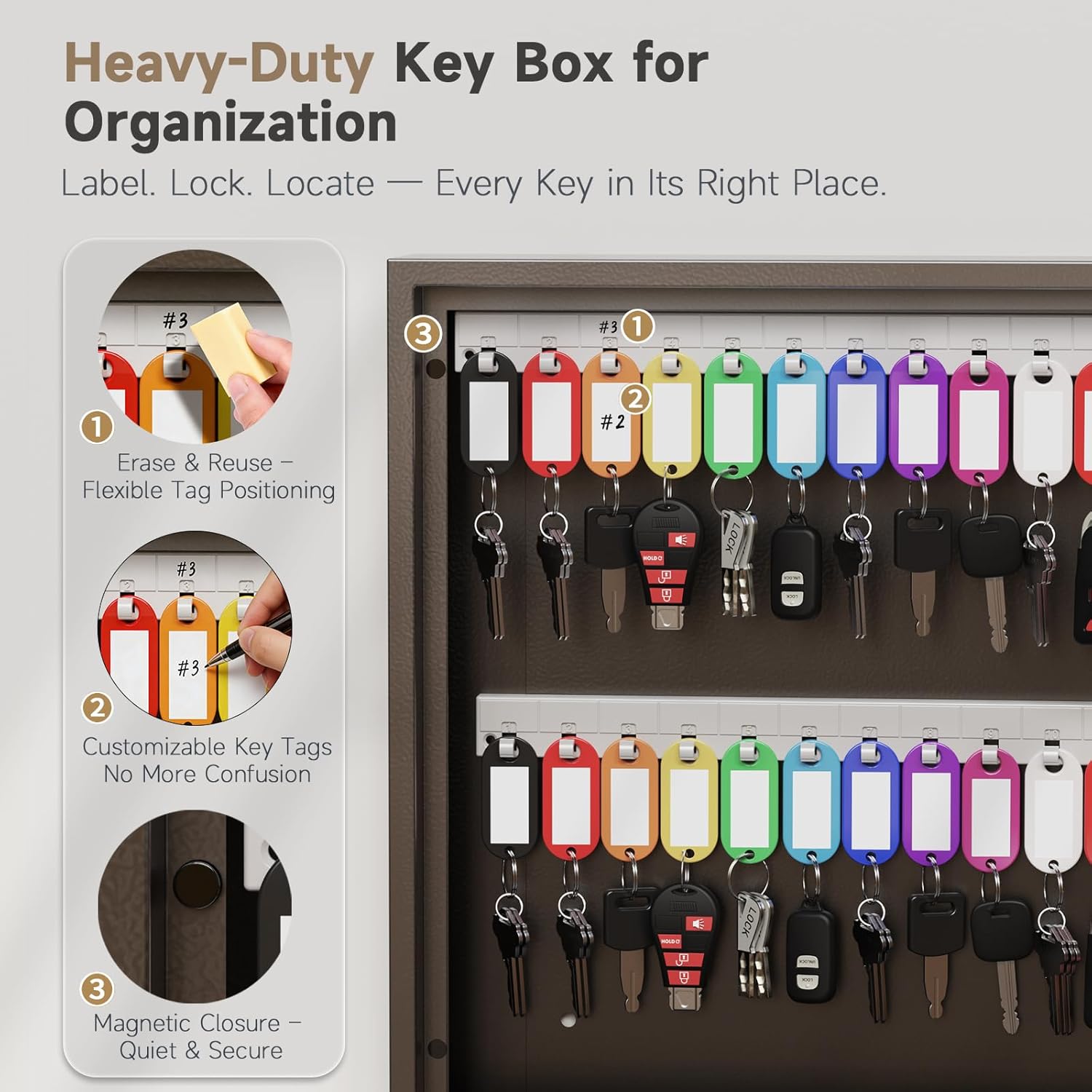 WeHere Smart Key Lock Box, 60-Key Cabinet with Bluetooth App Access, One-Time Password Unlock, Remote Unlock via Gateway, Steel Key Storage Box for Office, School, Garage and Property Management