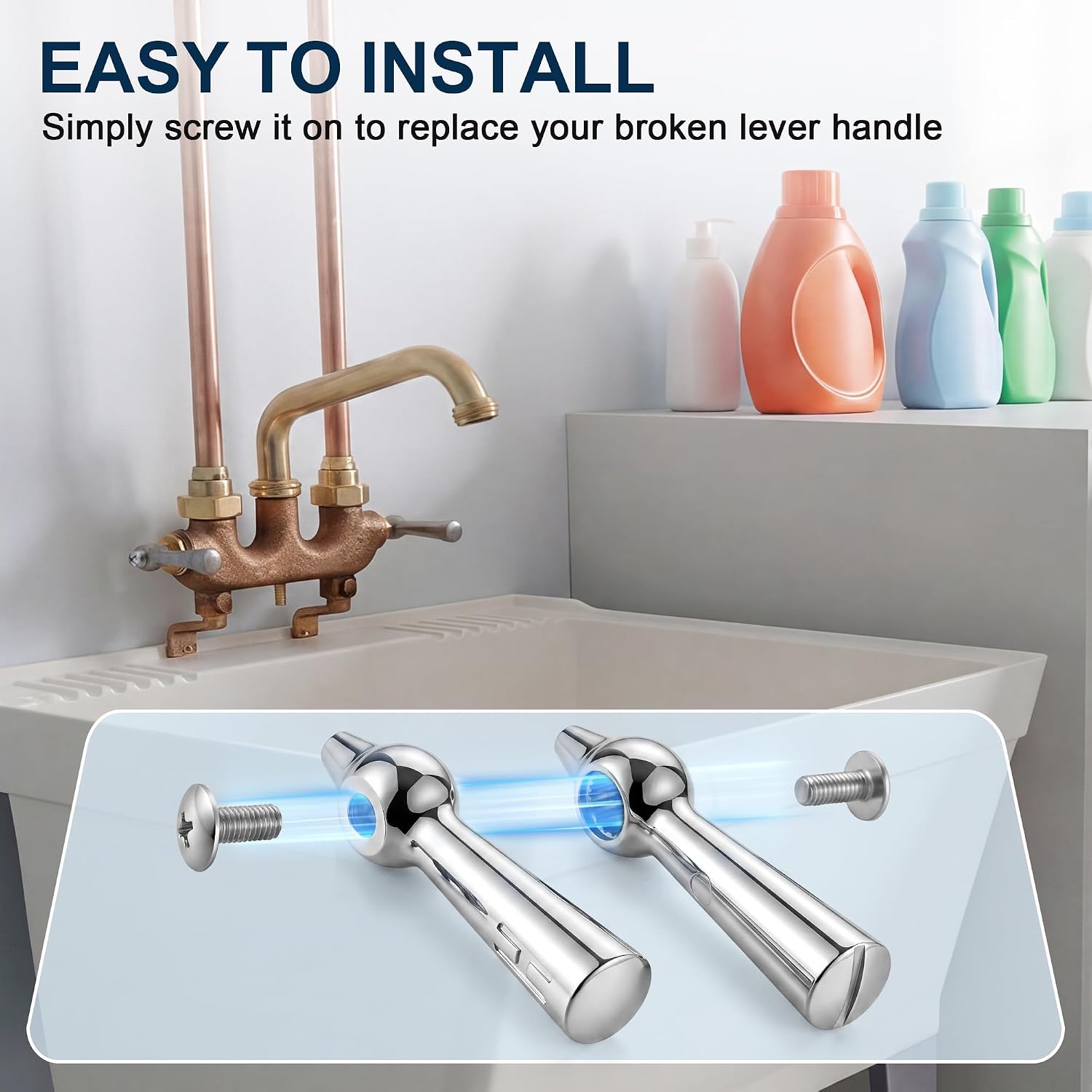 Hot and Cold Lever Laundry Faucet Handles, Compatible with Central Brass G-520-W, Compatible with Central Brass 465 466 470 Two Handle Laundry Faucets Commercial, with Handle Screws, Metal