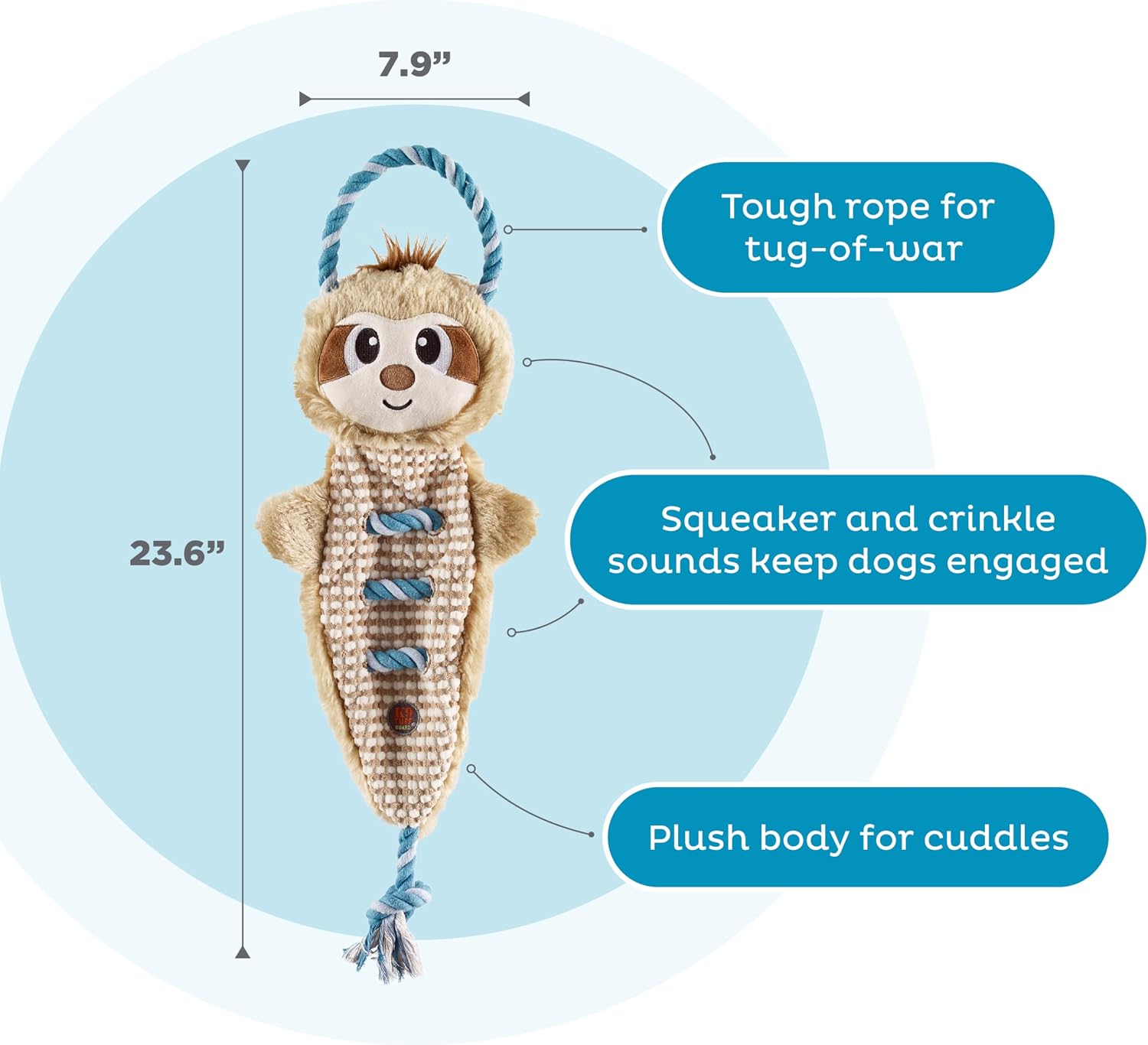 Outward Hound by Charming Pet Ropiez Rope Interactive Dog Tug Toy for Tugging Squeaky Fun, Sloth, Brown image 3