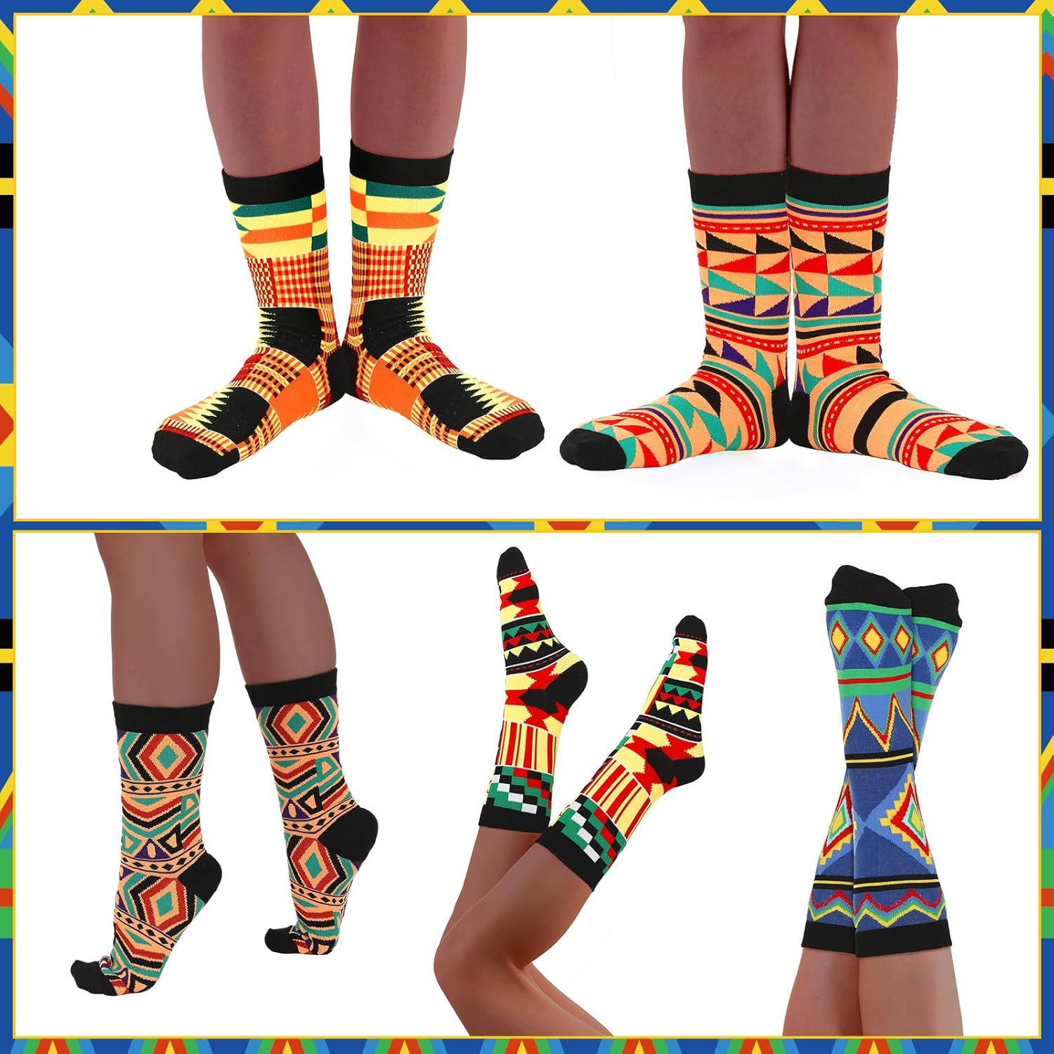 Haysandy 8 Pairs African Ethnic Kente Cloth Socks Novelty Black History Month Gifts Crew Socks Kente Print for American Men Adults Teens Dress - Image 6