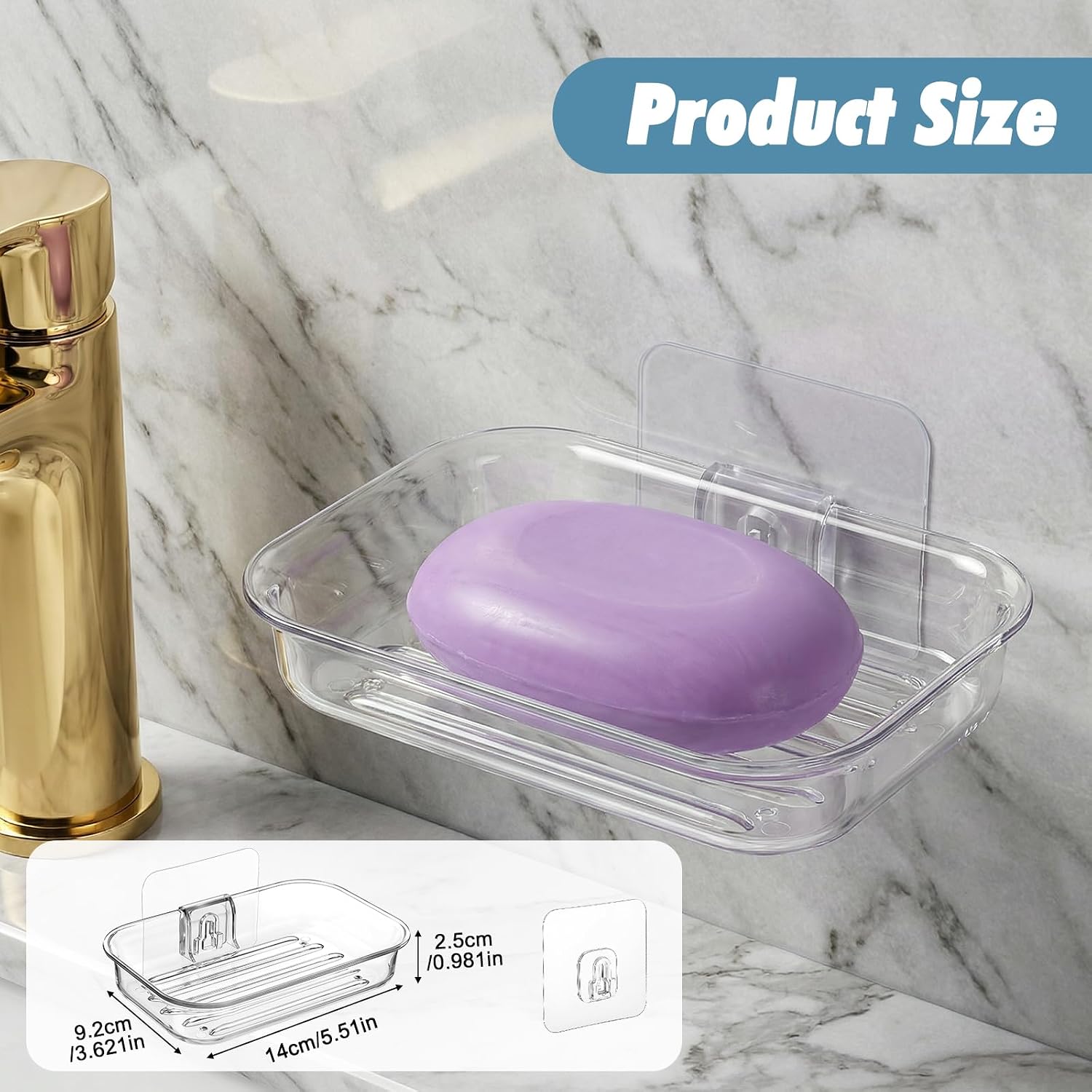 1PCS Soap Dish for Shower Wall, Shower Soap Holder Self Draining, No Drilling Soaps Holder for Bathroom Storage and Kitchen Sink Organizer, Keep Soaps Dry Space Saving