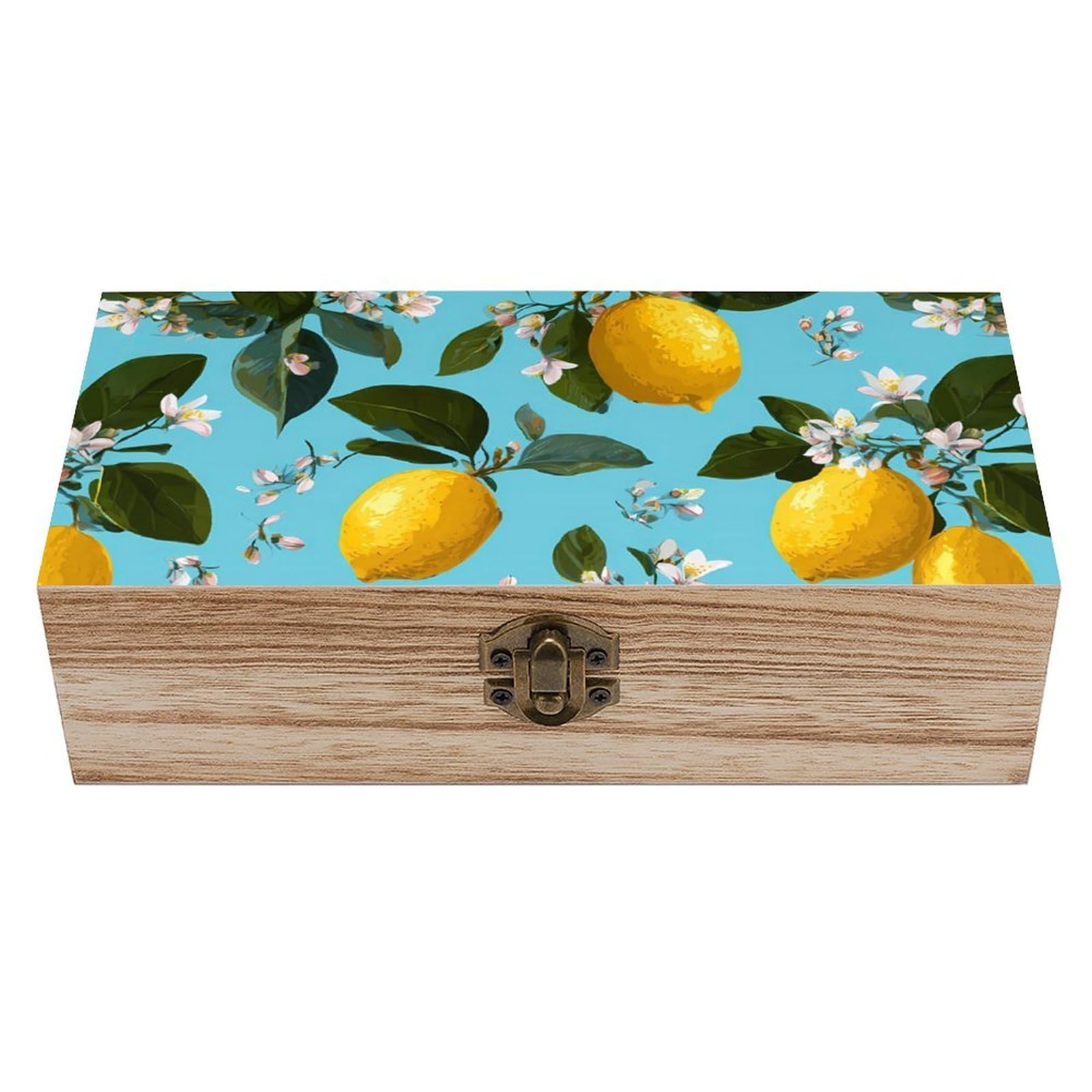 HLBSDM Lemon Wooden Box with Hinged Lid Decorative Storage Case Container