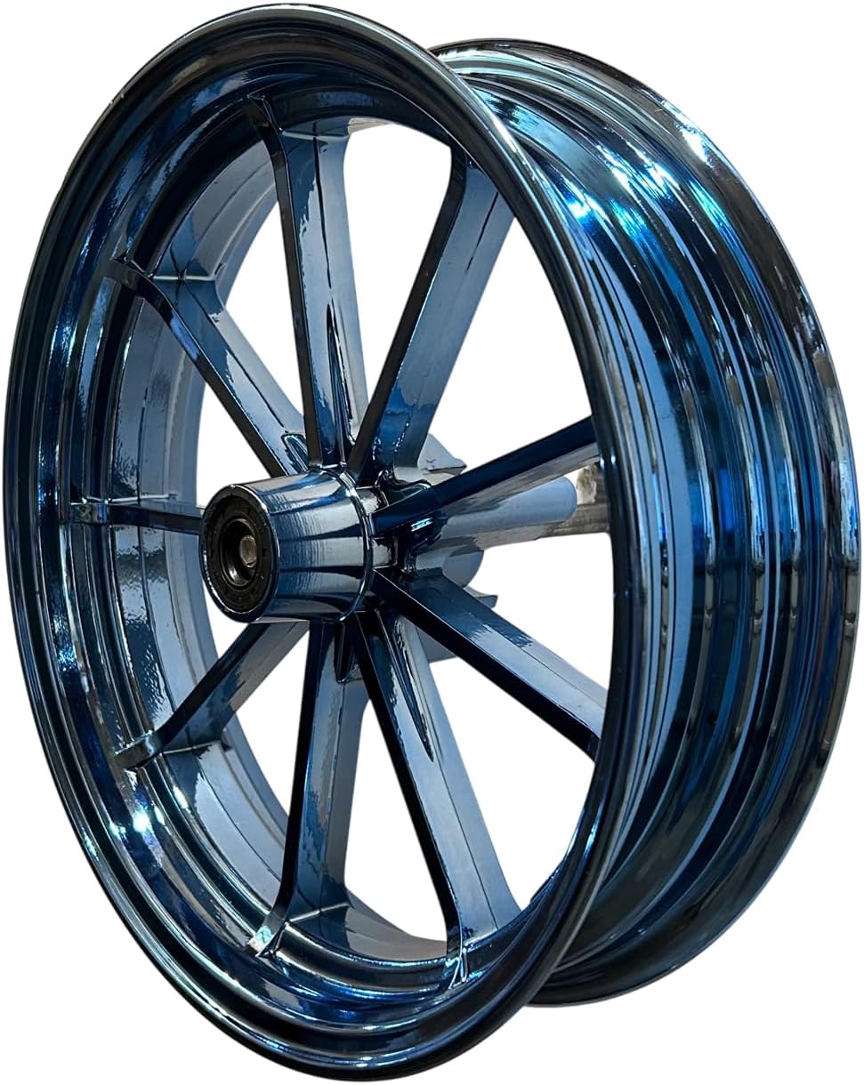 12 Inch Mini Bike Front Wheel 9 Spoke Chrome Blue