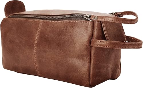 Miniatura 6 de Elizo Neceser de cuero para hombres y mujeres bolsa de aseo de viaje bolsa de viaje cosmética para artículos de tocador CoñacCrazy Tan