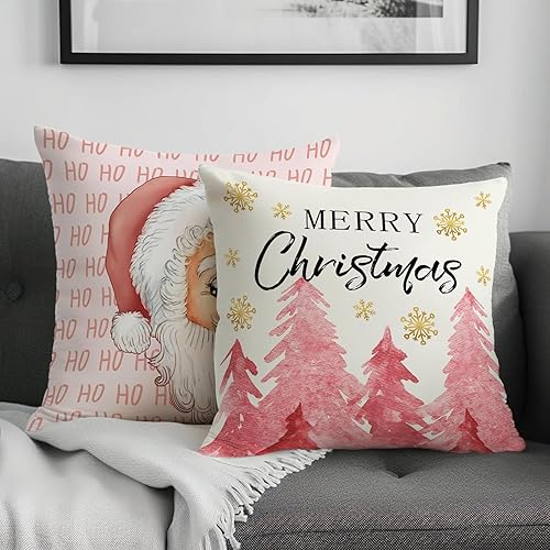 Miniatura 5 de Cryfox Juego de 2 fundas de almohada de Feliz Navidad, árbol de Navidad, Papá Noel, copo de nieve, 20 x 20 pulgadas, juego de 2 fundas de almohada