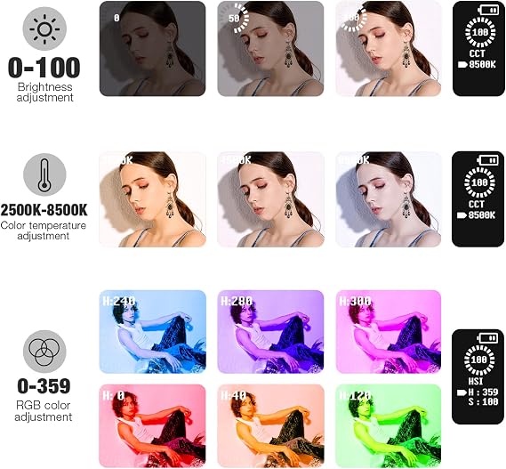 Pixel G1s RGB Video Light with APP Control, 12W 210 Minutes Rechargeable Battery LED Camera Light, 10 Common Lighting Effects, CRI97 2500-8500K LED Video Light with Aluminum Alloy Body