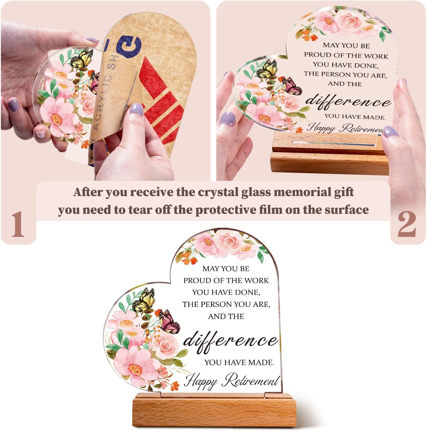 Retirement Gifts for Women 2025, Acrylic Heart Retirement Plaque Happy Retirement Gifts Inspirational Gifts for Coworkers Retired Friends Teacher Nurses Retirement Paperweight Table Decoration - Image 5