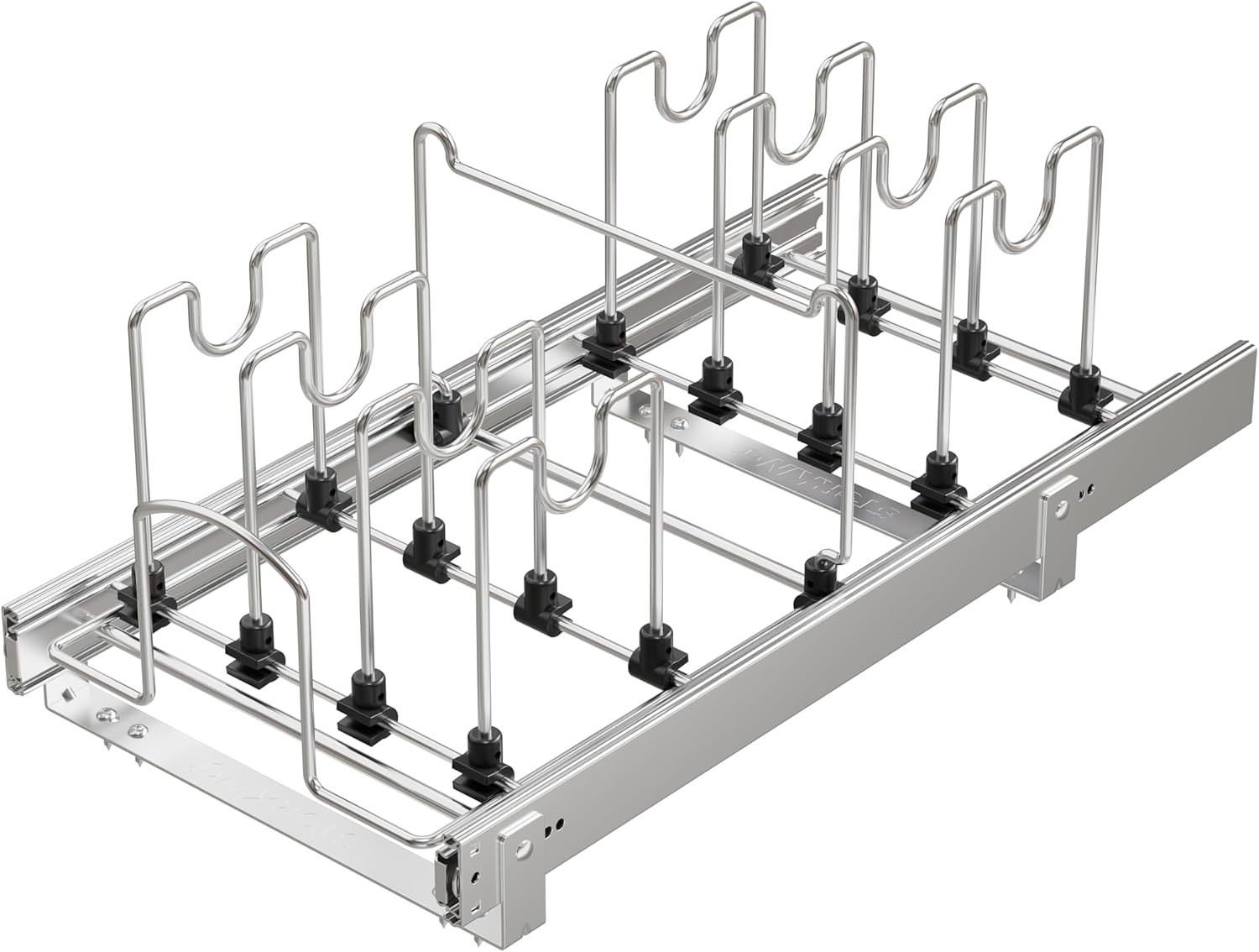 Pull Out Pots and Pans Organizer Under Cabinet, Sliding Adjustable Pot Rack with 9 Adjustable Dividers, Chrome-Plated Pot and Pan Holder Rack, Full-Extension Rail for Kitchen Organization 12" W*22" D - Image 9