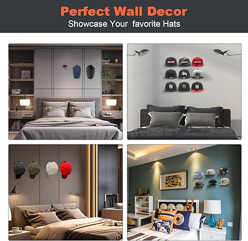 Miniatura 2 de KOVSPO Ganchos adhesivos para sombreros de pared (paquete de 16), perchero para gorras de béisbol, organizador de sombreros fuerte, exhibición