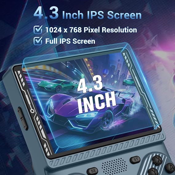 RG43V Pro Retro Handheld Game Console, 4.3 Inch IPS Retro Gaming Console, RK3526 Chip with Dual RGBOX & EE System, 4000mAh Battery, Support HDMI Output, WiFi Online Multiplayer Game Console, Gray