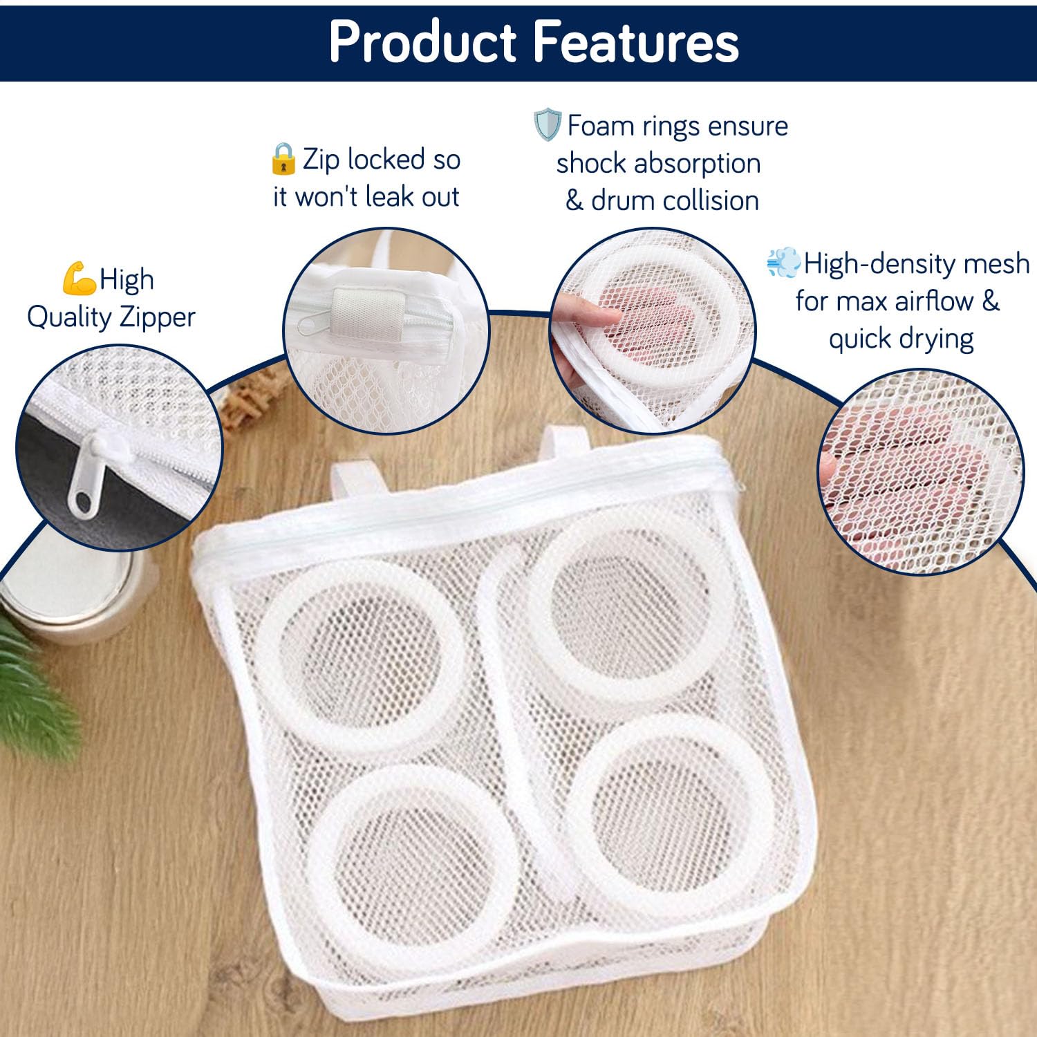 HOKIPO Shoe Mesh Bag for Washing Machine — Shoes Wash Bags with Bumper Protectors, Sneaker Laundry & Drying Bag, Portable Mesh Laundry Bag for Shoes(AR-5884) 2