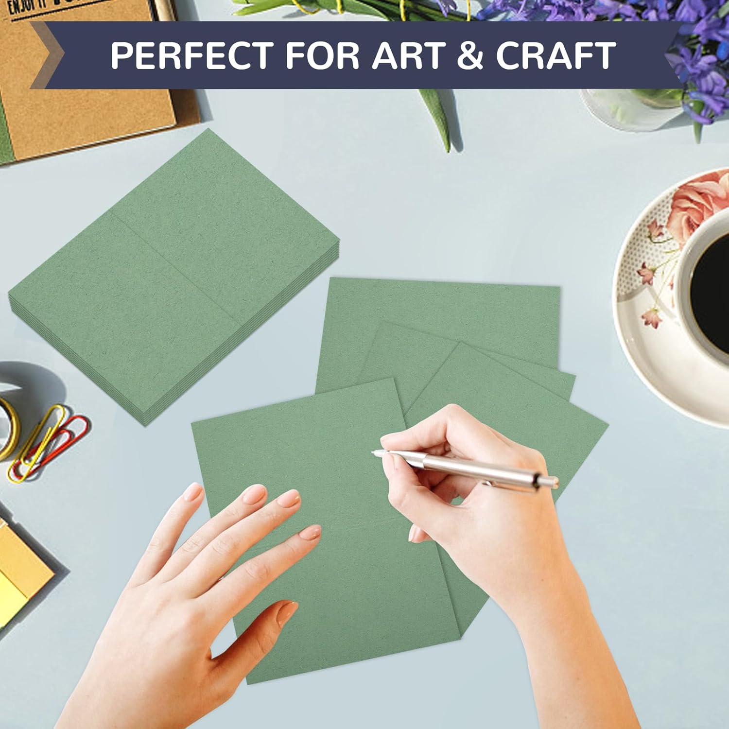 50 Pack Folded Blank Note Card Cardstock Tent Cards, 8x6" Folds to 4x6" 110lb/300gsm Thank You Blank Greeting Card for Invitations, Wedding, Greeting Cards, All Occasion DIY (Sage Green) - Image 4