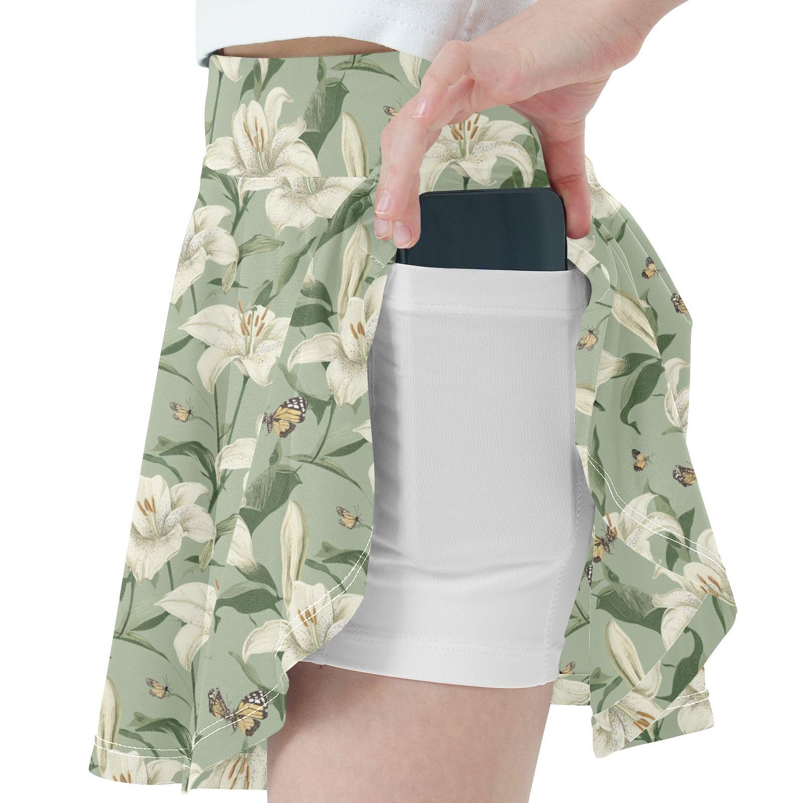 Vintage Sage Green_1 Flowy Girls Tennis Skirts with Built in Shorts Kids Pleated Tennis Skirt with Pockets Skort for Little Girl