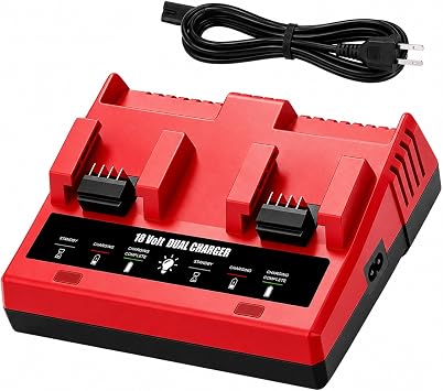 BatPower 6A Dual Port Rapid Charging Station Compatible with Milwaukee 18V 48-59-1802 - Fast Charger Only, Not a Battery