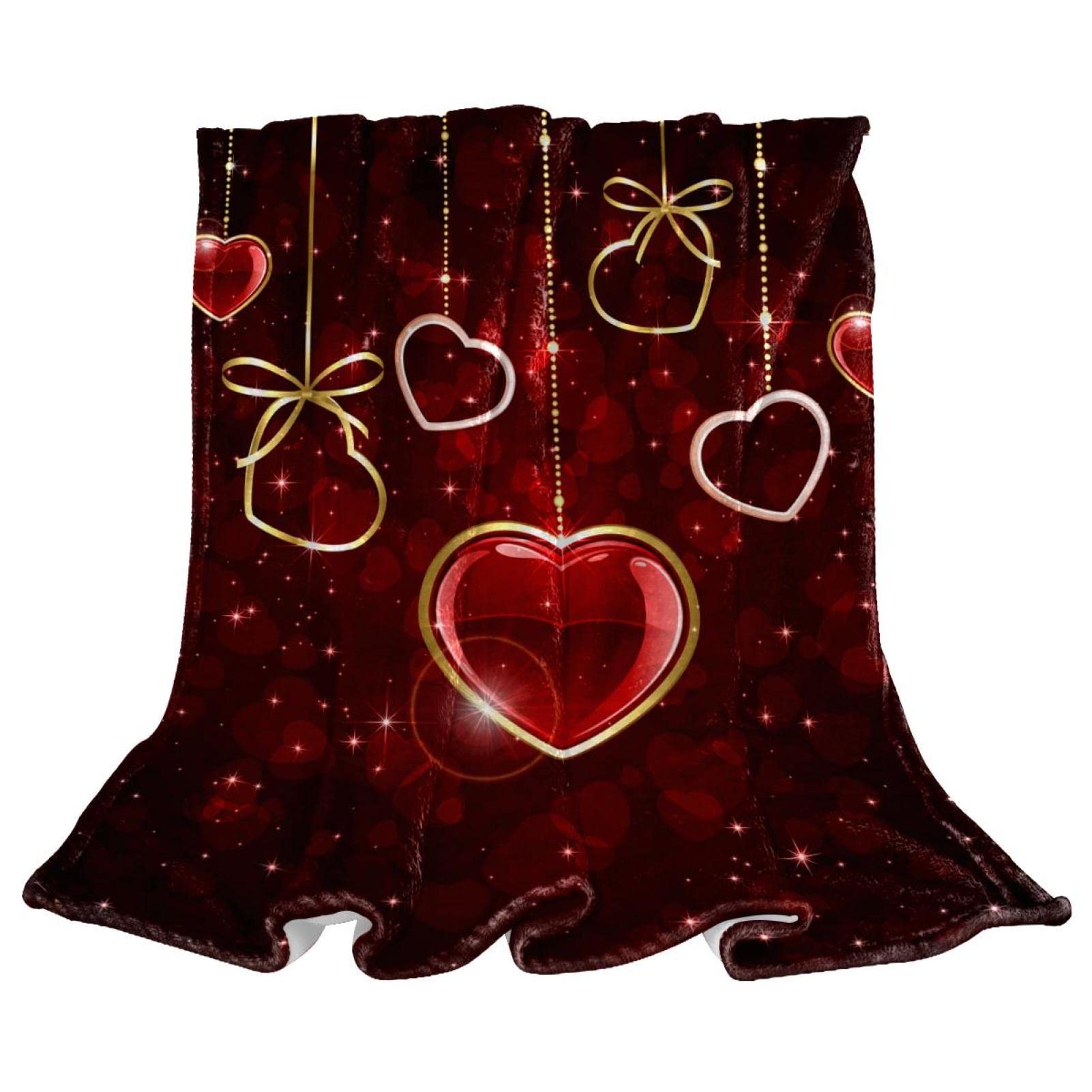 Couverture Polaire de literie motif Cœur d'or Rouge