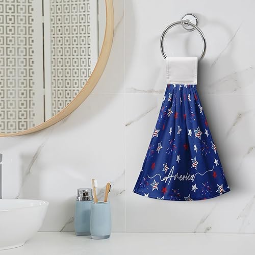 Miniatura 2 de America Stars - Juego de 2 toallas de cocina azules con lazo para colgar, patrióticas para colgar el 4 de julio, juego de 2 toallas de mano