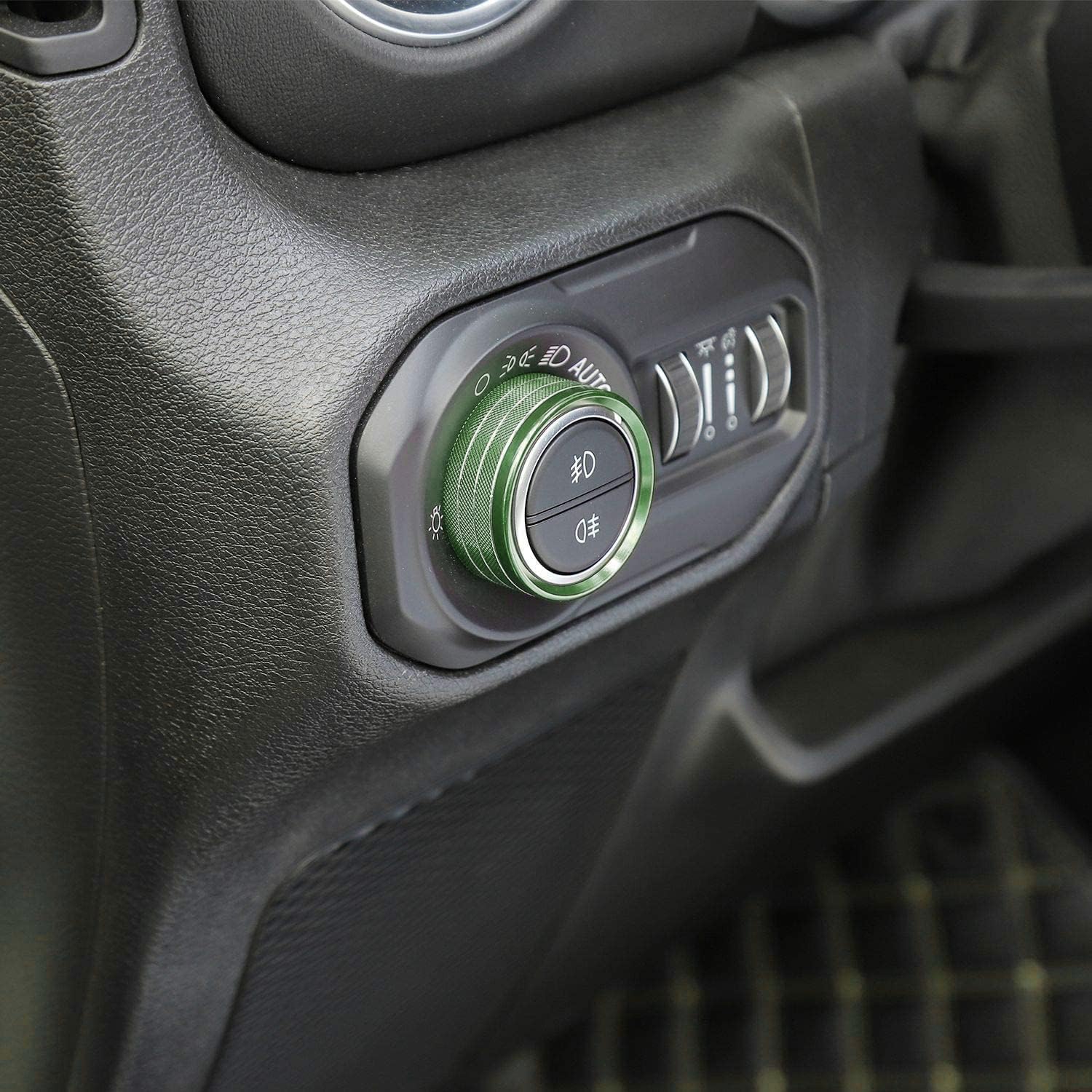 Voodonala Air Conditioner Headlight Center Consoles Switch Knob Cover Trim for 2018-2026+ Jeep Wrangler JL JLU Gladiator JT 4xe Interior Accessories,Green Aluminum Alloy 4pcs