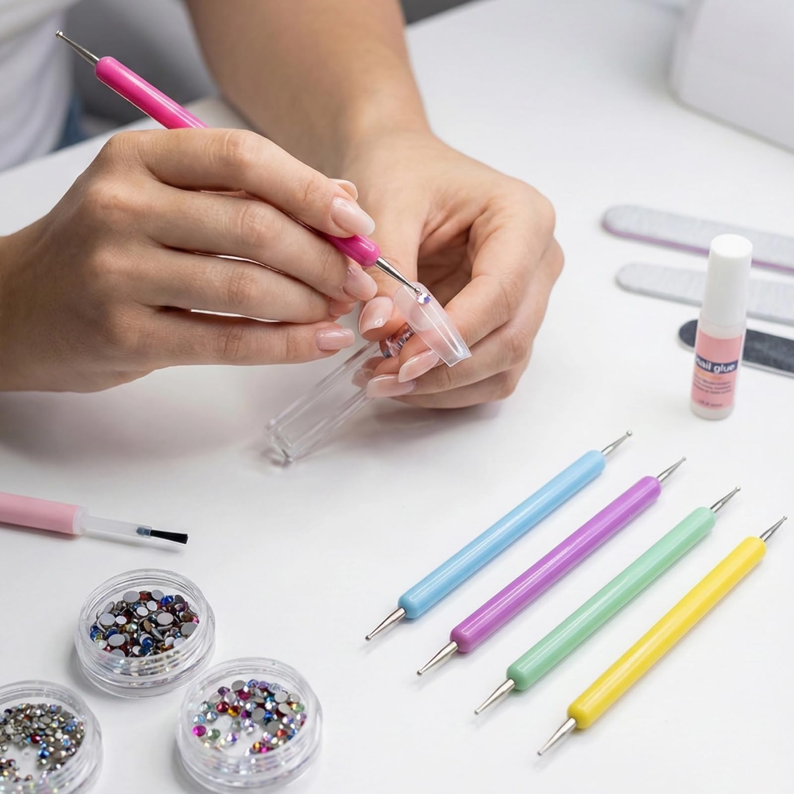 Set di 10 penne per unghie, penna in silicone + penna per punteggiatura, set di attrezzi per unghie, set di strumenti per marmorizzazione, punti, strumenti per nail art, per pietre, effetto