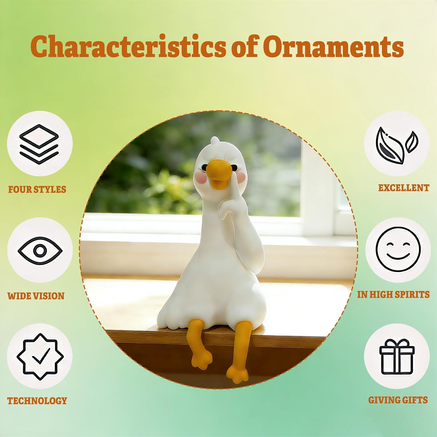 Goose Figurines, 3D Printed Resin, 4 Pieces, Whimsical Ornaments for Computer Monitor, Desk, Car Dashboard, Home and Office